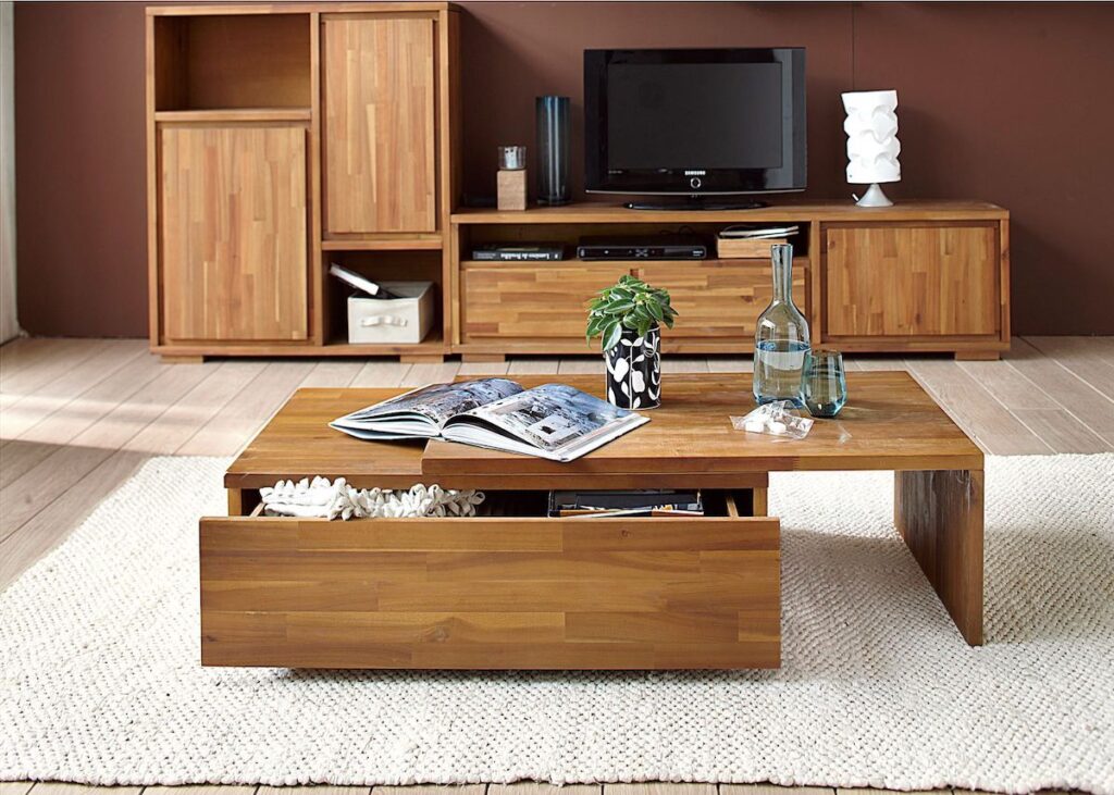 table basse coulissante bois deco moderne chaleureuse
