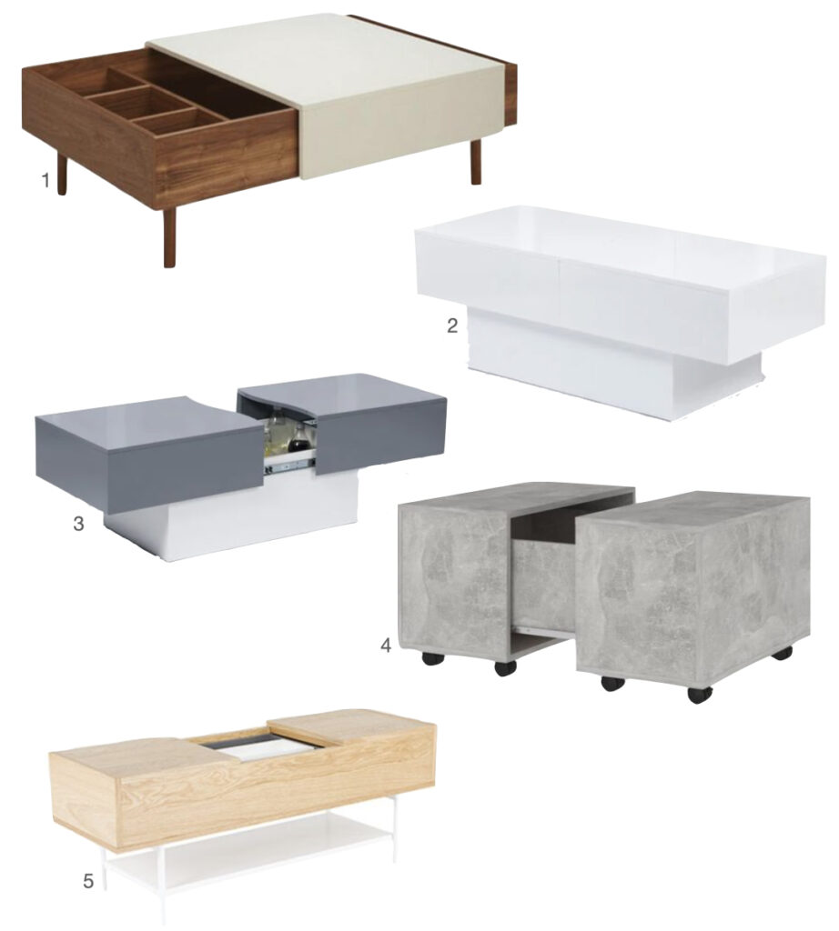 table basse coulissante extensible gris bois