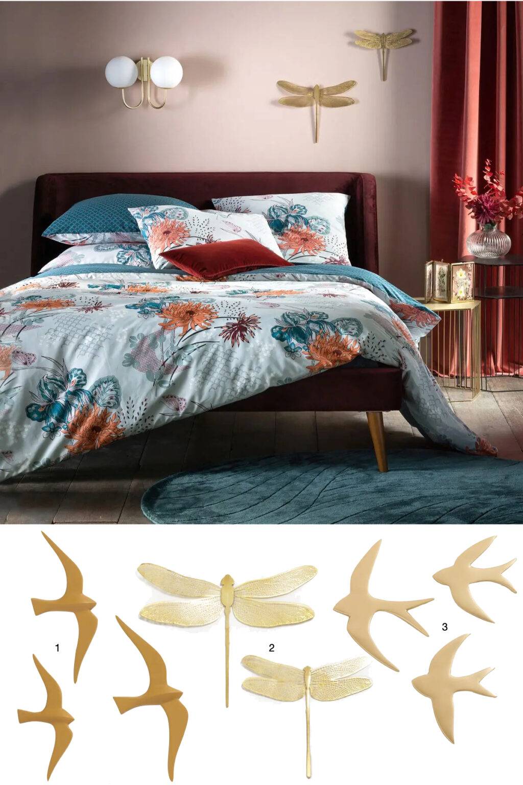 déco oiseau doré hirondelle statuette libellule