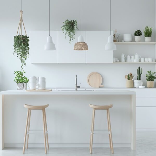 décorer cuisine blanche minimalistes avec plantes