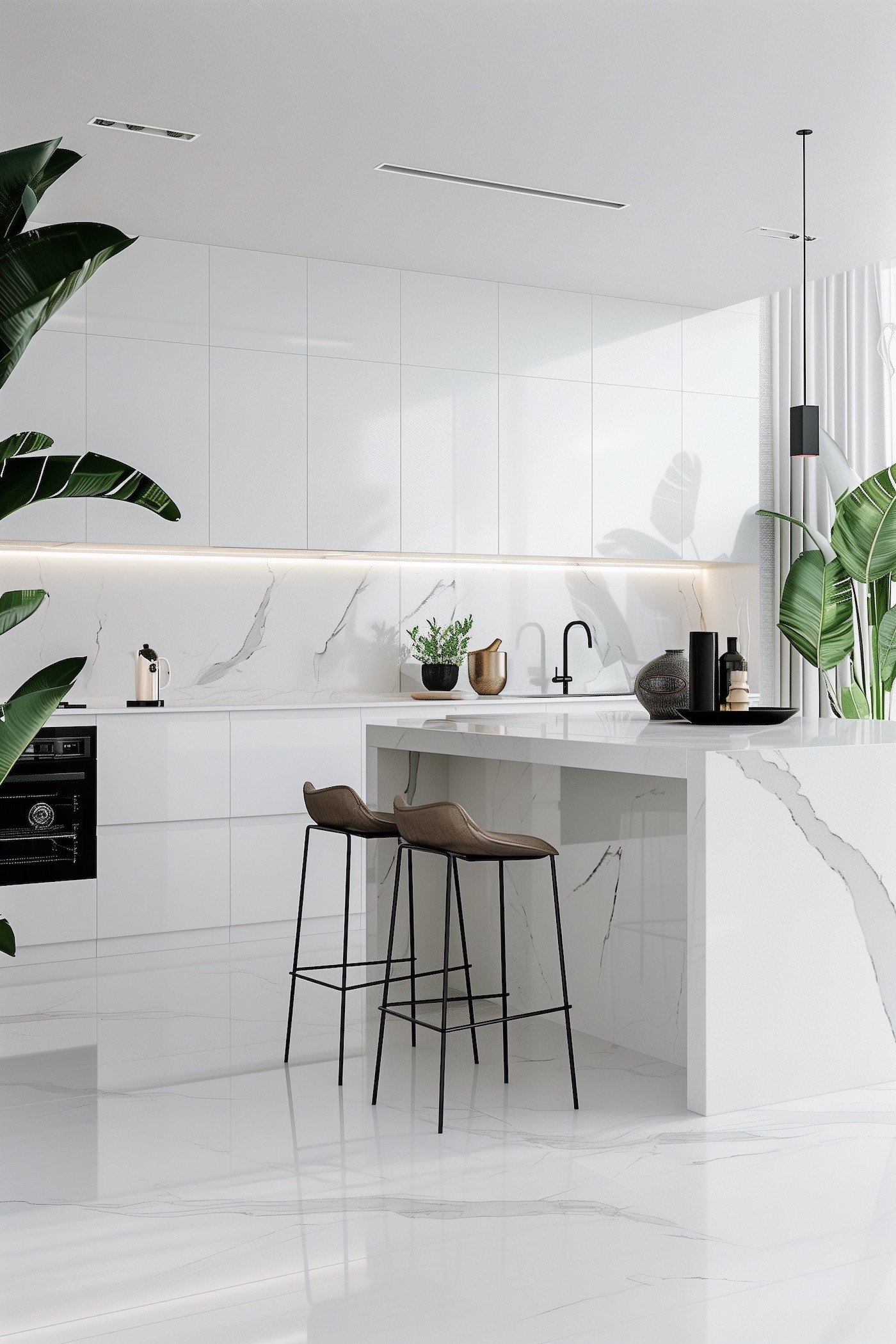 décorer cuisine blanche moderne avec plantes