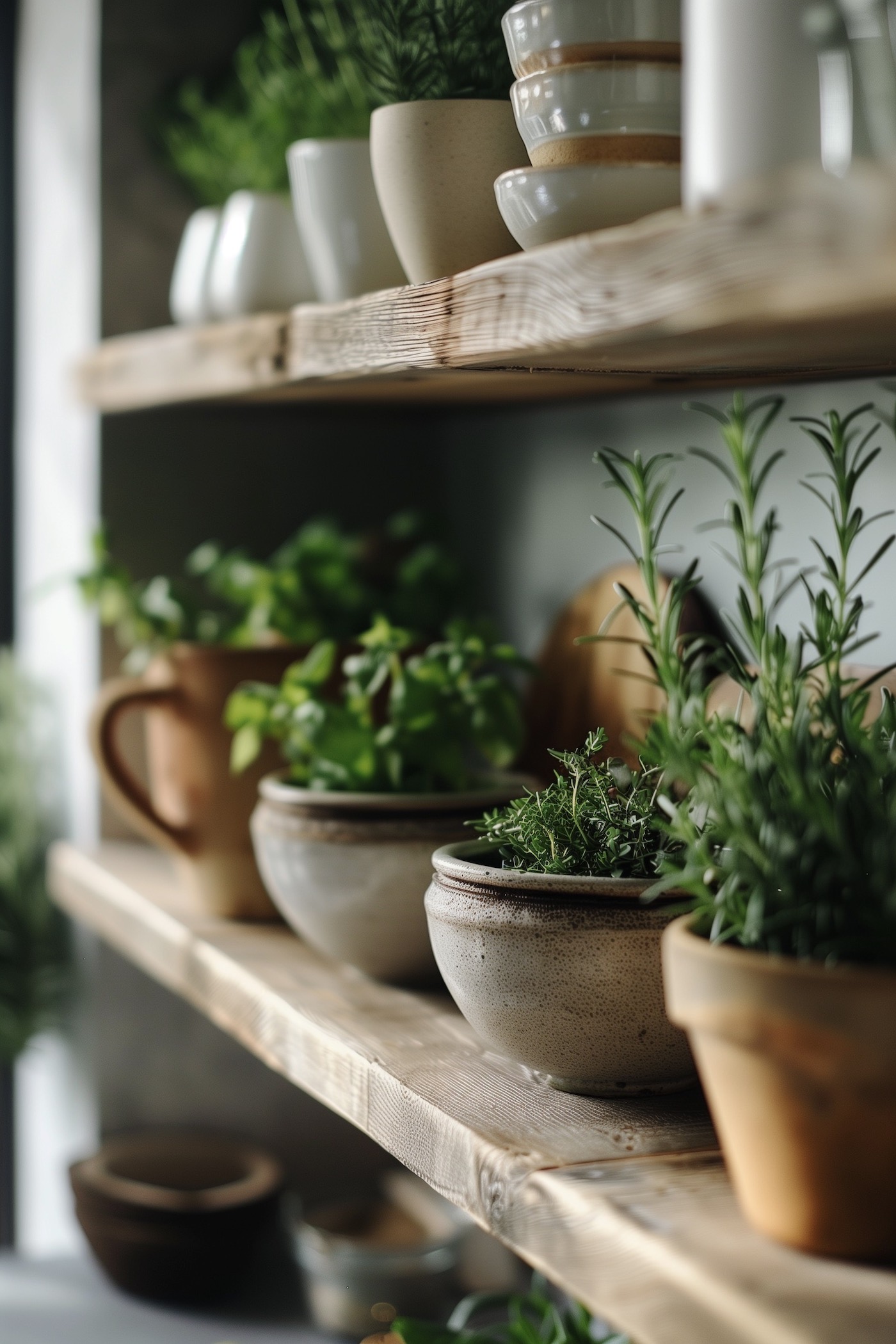 décorer cuisine plantes aromatiques étagères bois - blog déco