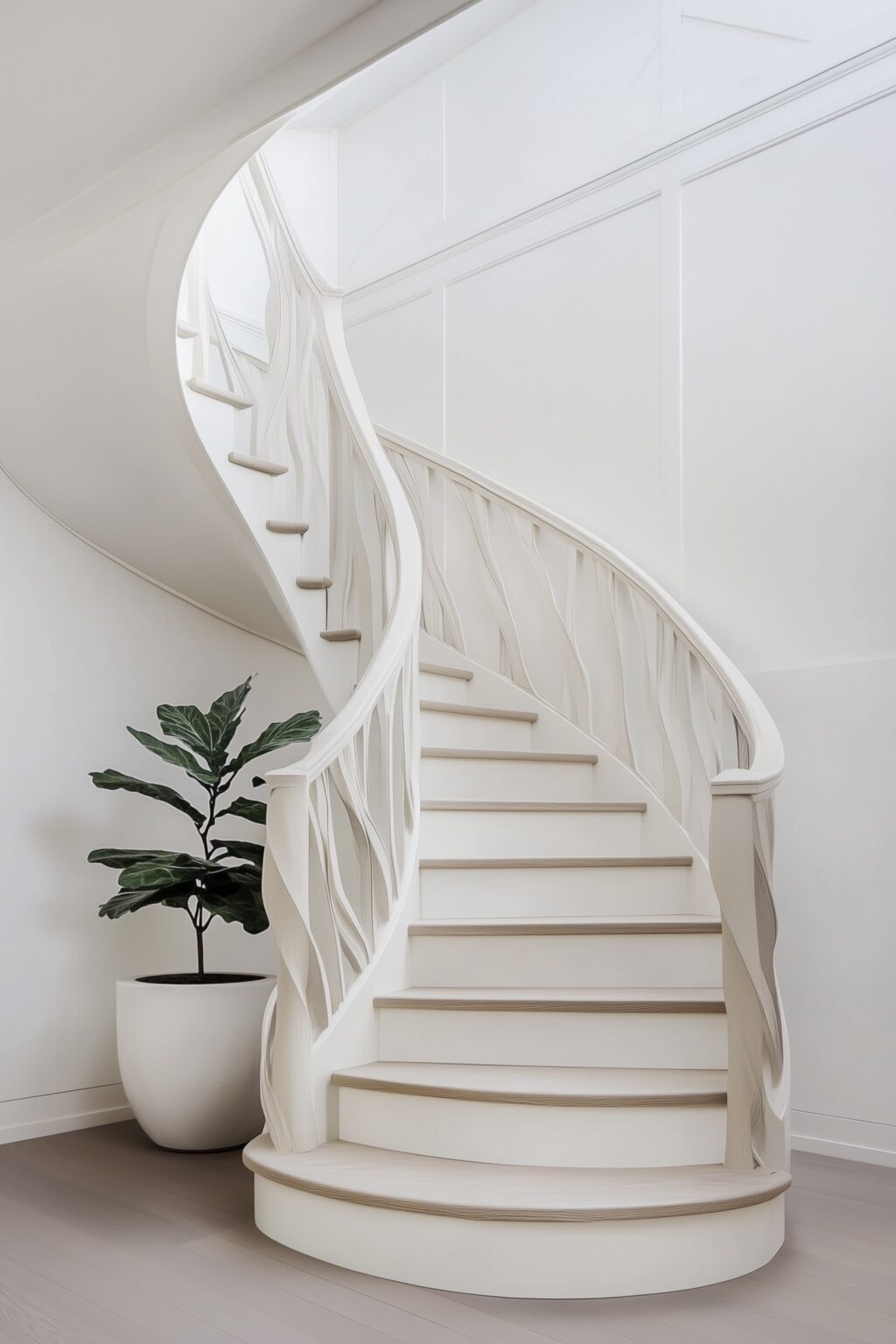 escalier blanc bois colimaçon néo classique