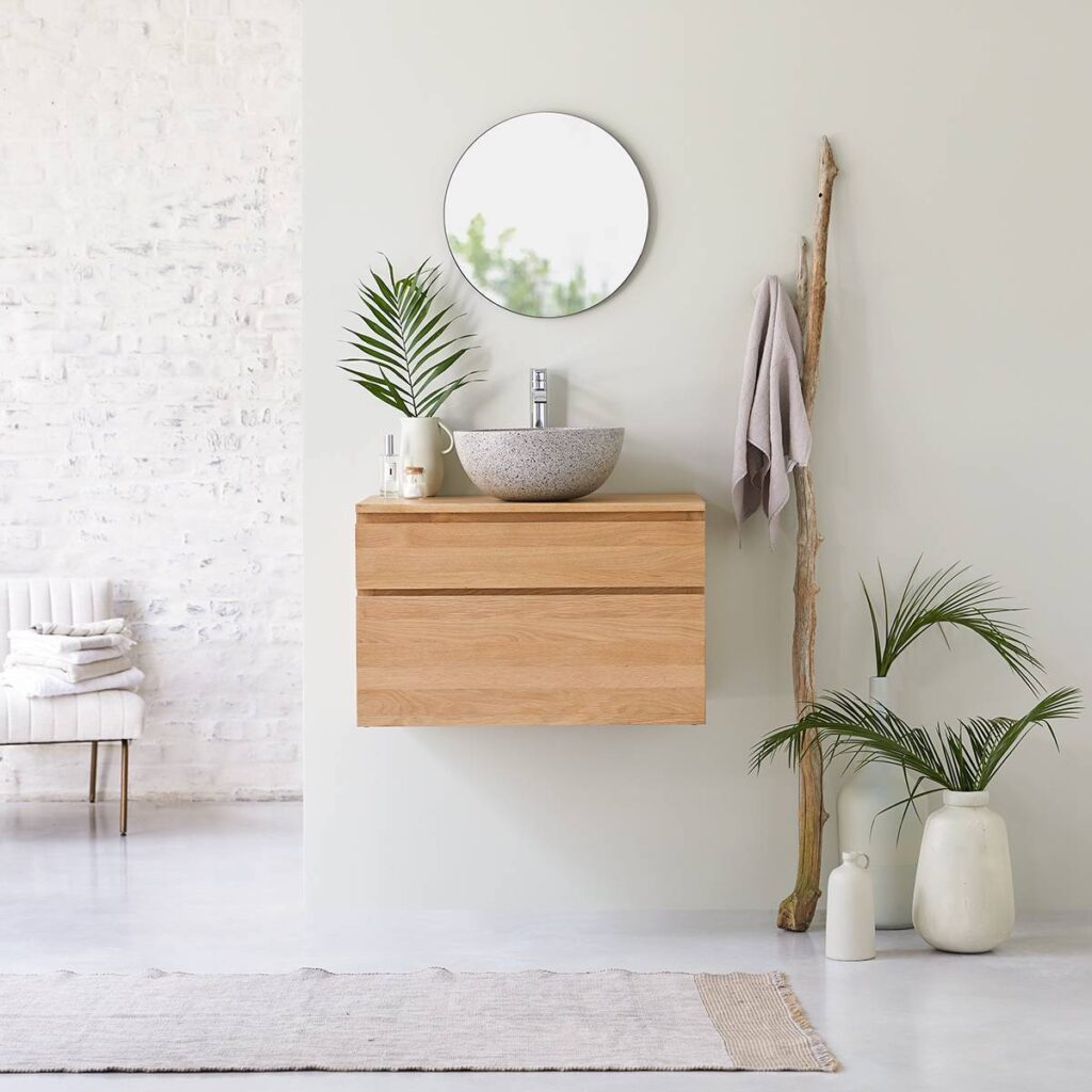 meuble mini salle de bains 4 m2 suspendu bois rangement