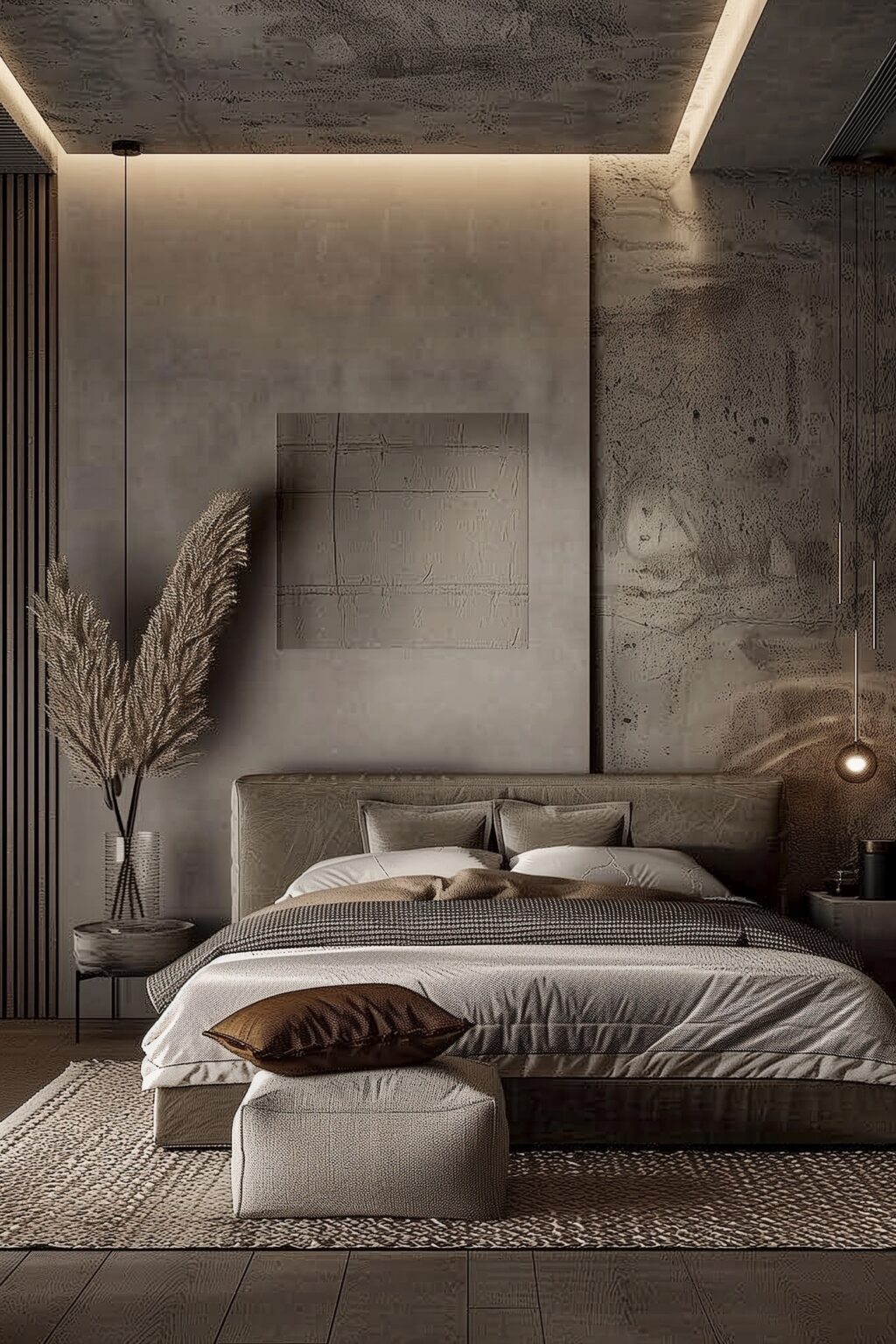 chambre style déco Brutalisme architecture gris orange