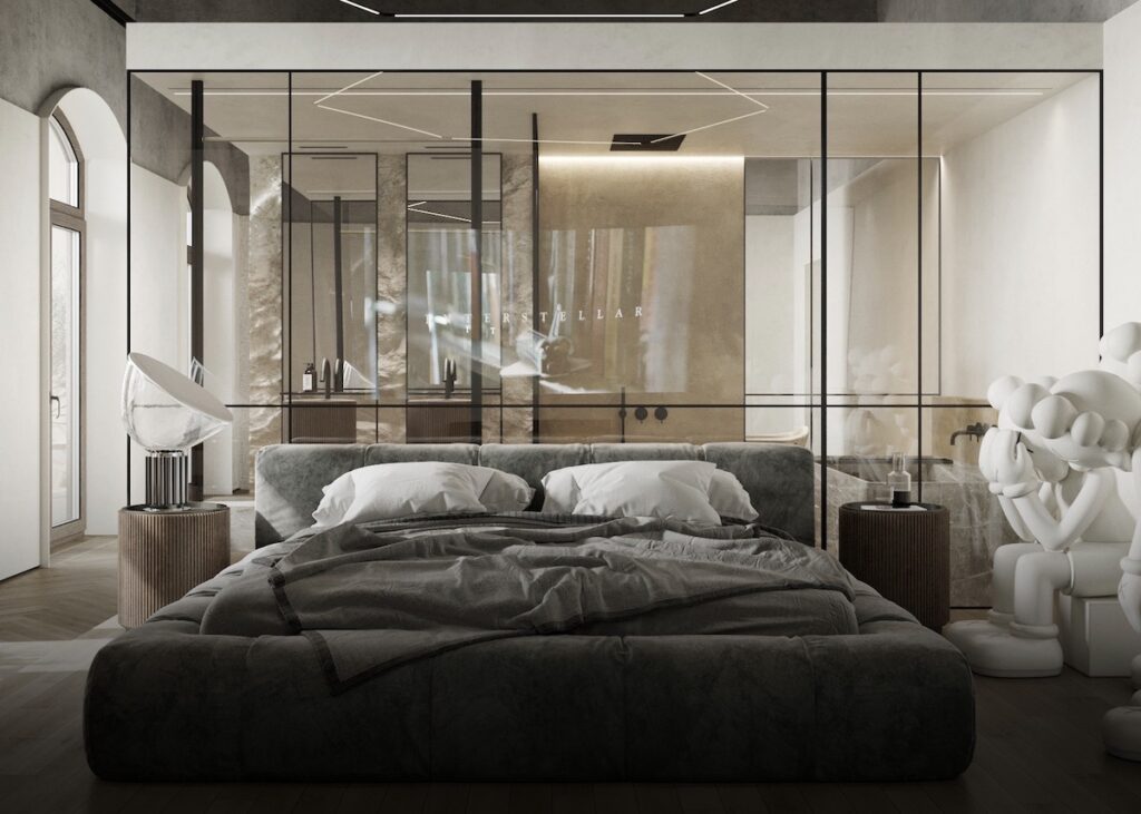 cloison en verre intérieure salle de bains chambre