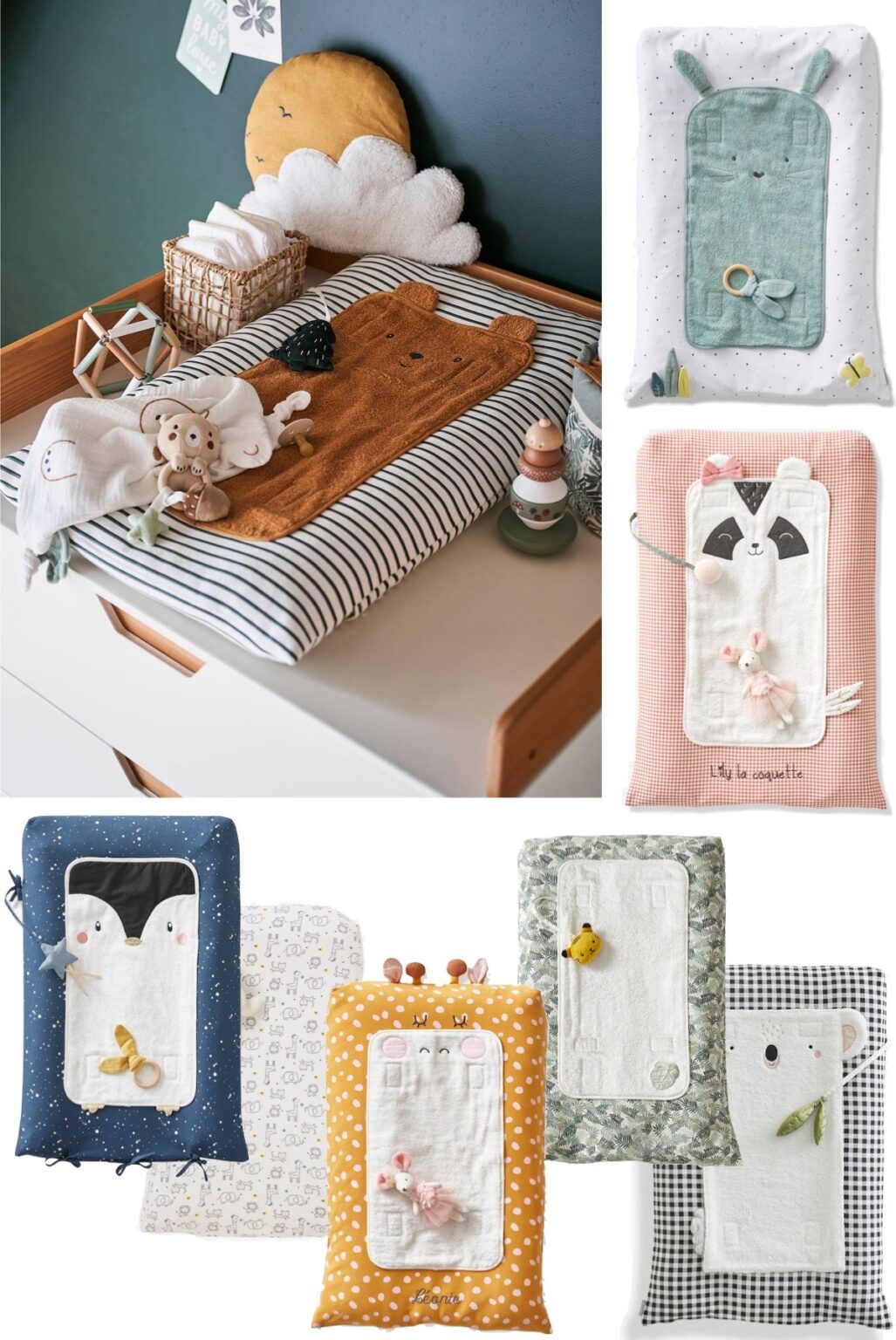 housse matelas à langer originale motif couleur animal vert jaune rose bleu