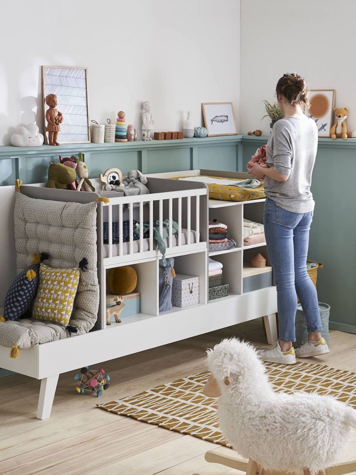 mobilier évolutif tout-en-un chambre bébé bibliothèque lit berceau table langer