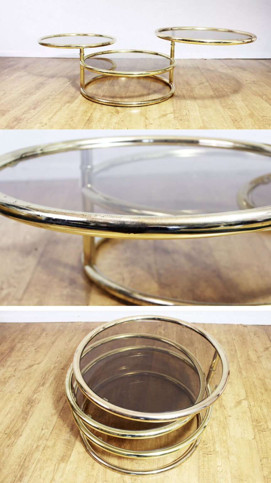 table basse plateau rond pivotant laiton Bauhaus 70s