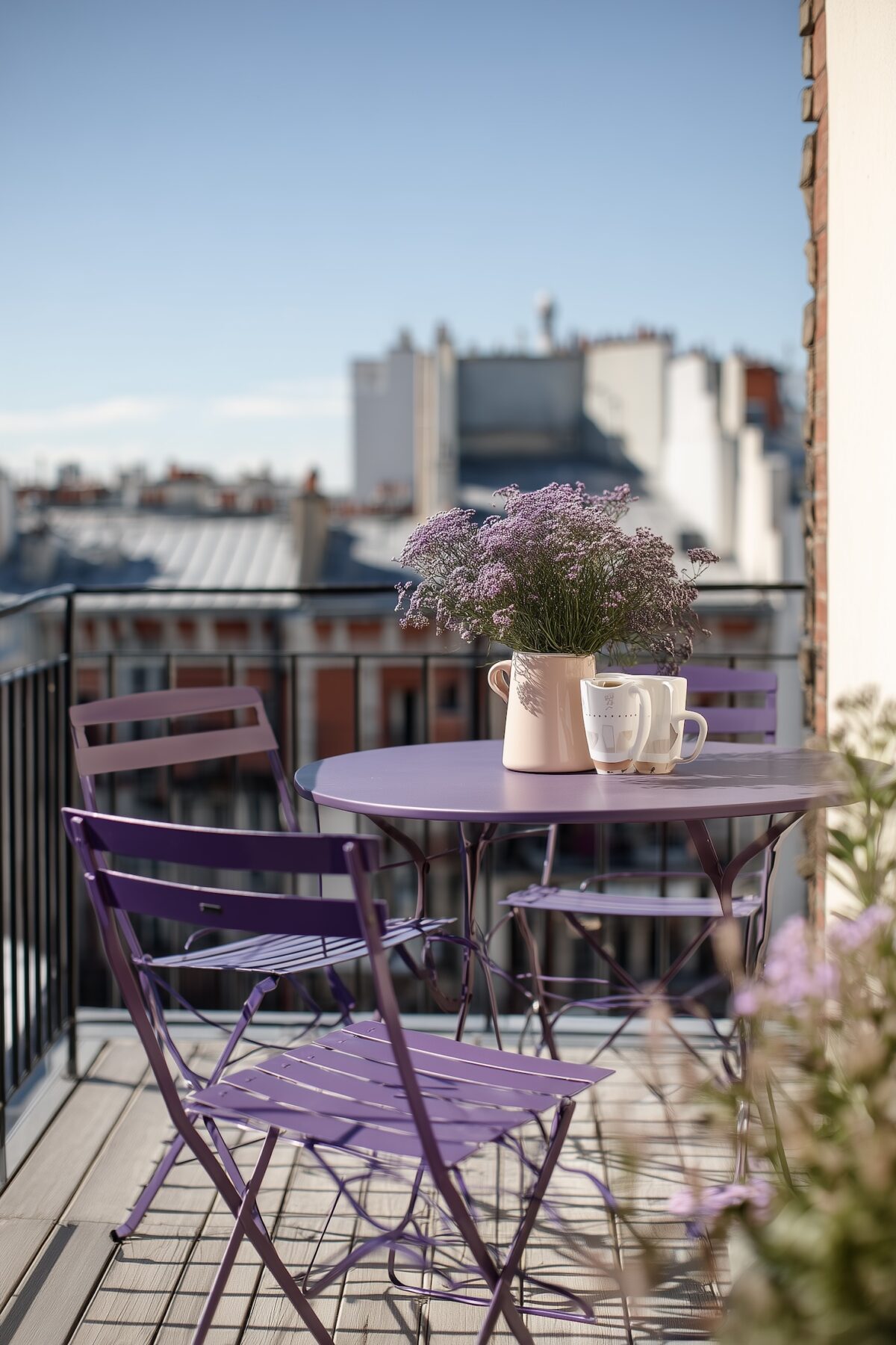 balcon carrelage mobilier décoration couleur parme