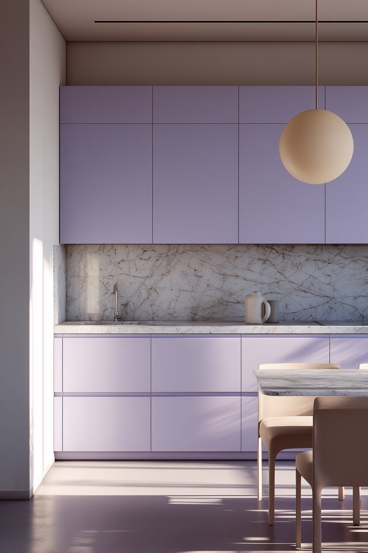 décoration couleur parme cuisine marbre gris