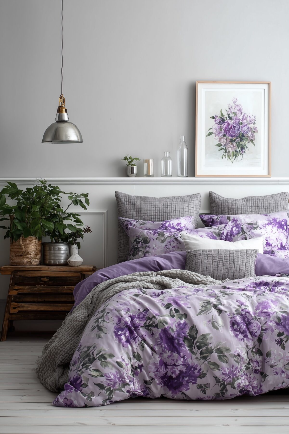 décoration couleur parme chambre romantique fleurs