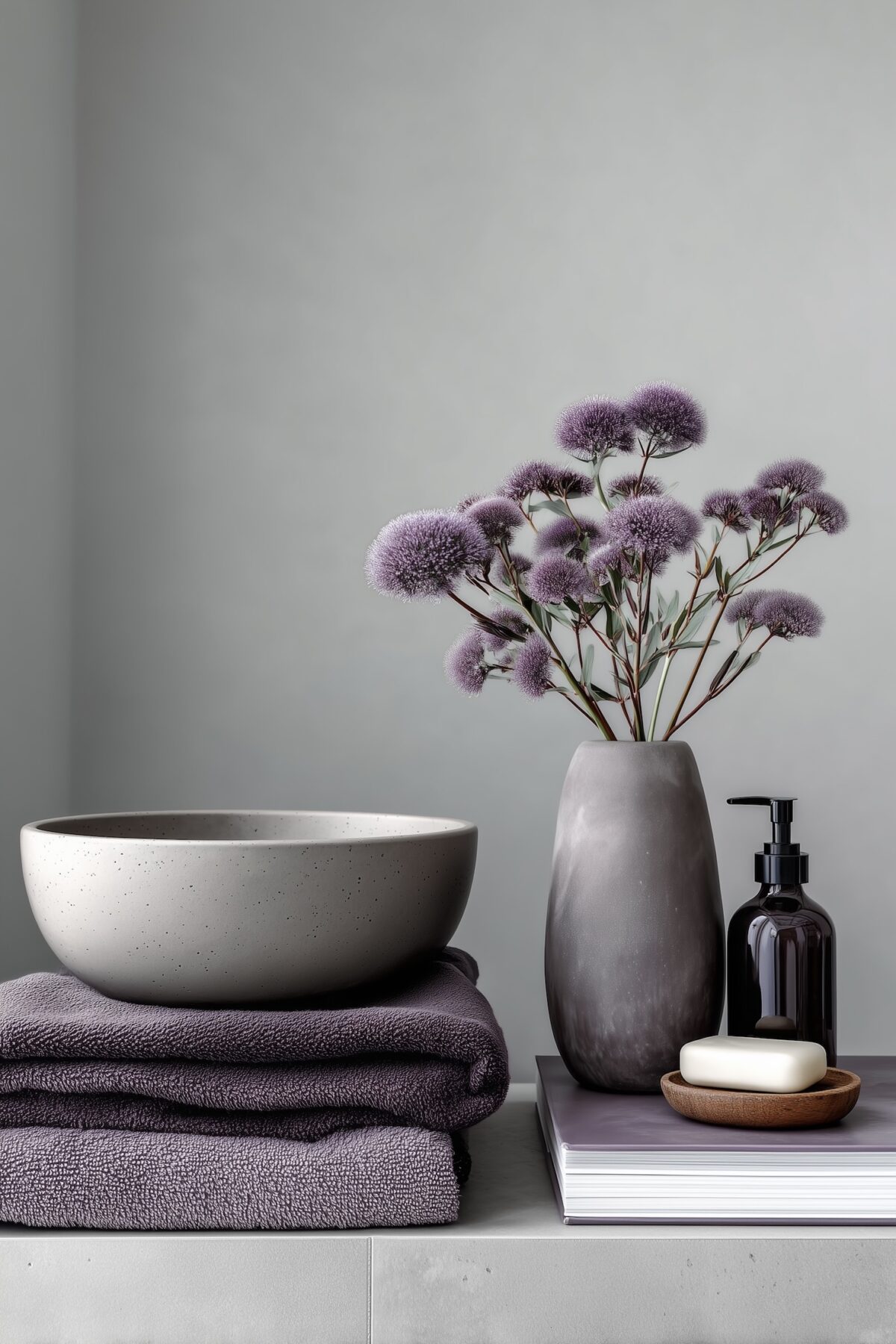 décoration couleur parme salle de bains spa