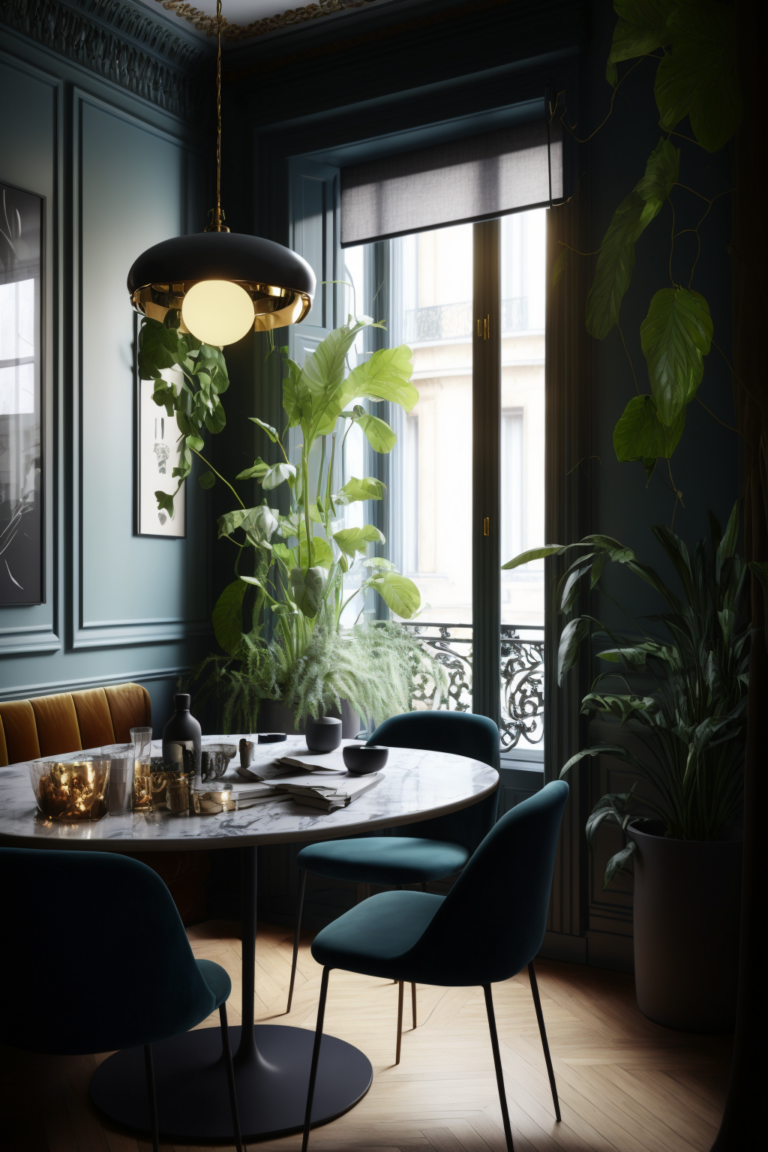 appartement haussmanien salle à manger mur bleu canard