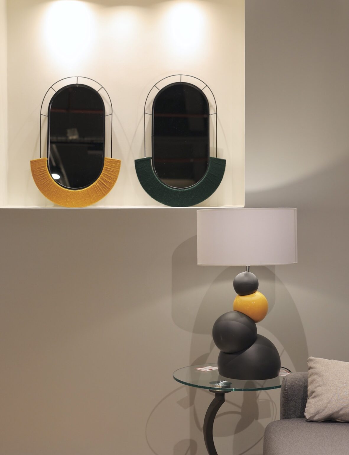 miroir rond oval fer et laine tressage