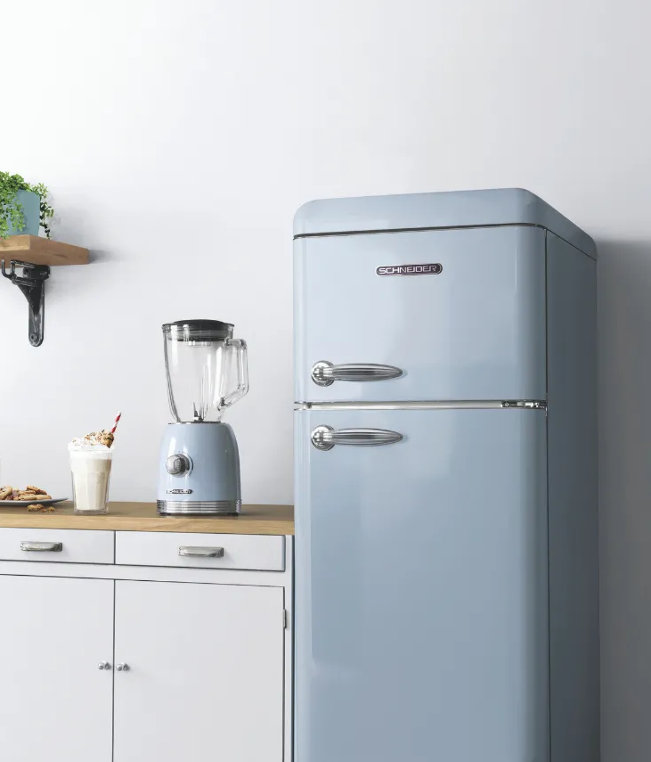 deco frigo bleu pastel style nordique scandinave rétro vintage