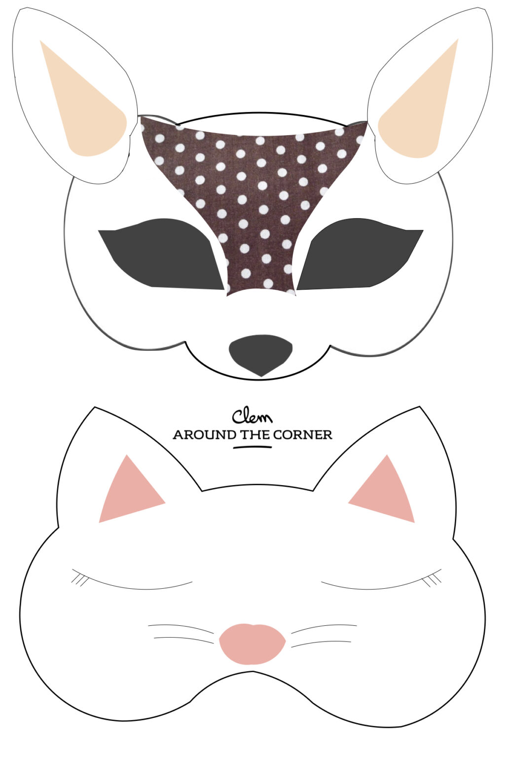 gabarit masque animaux gratuit déguisement à télécharger faon chat