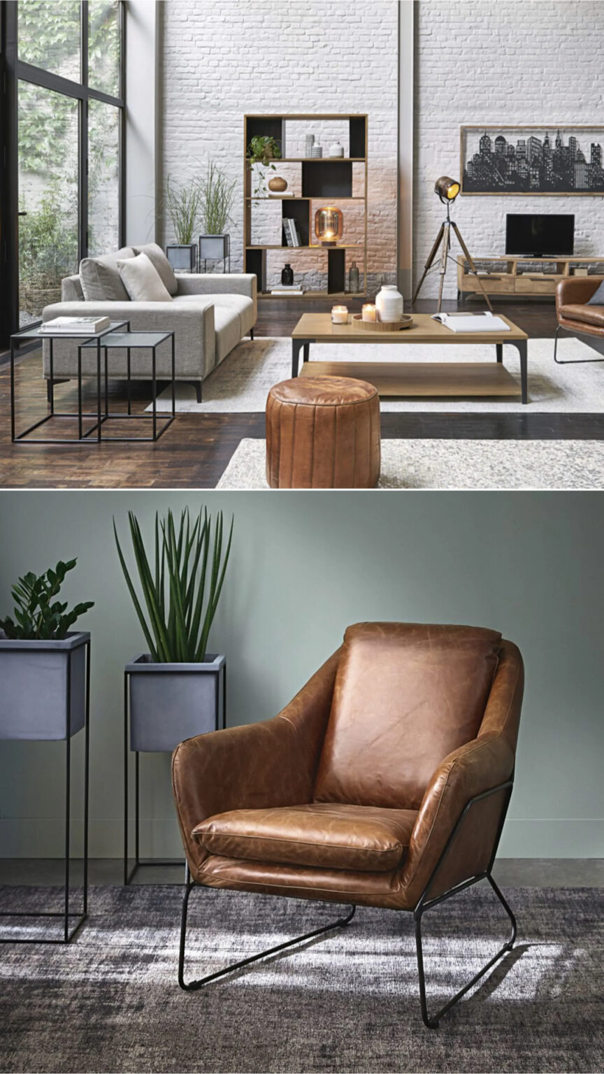 piédestal pour plantes ciment béton gris clair métal noir