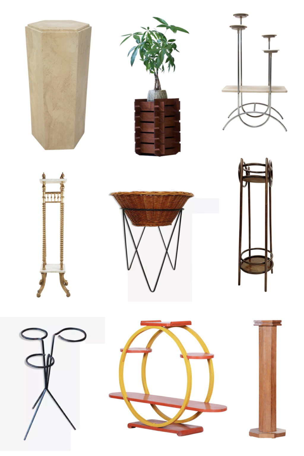 piédestal pour plantes jardinière sur pied rétro vintage bois pierre travertin