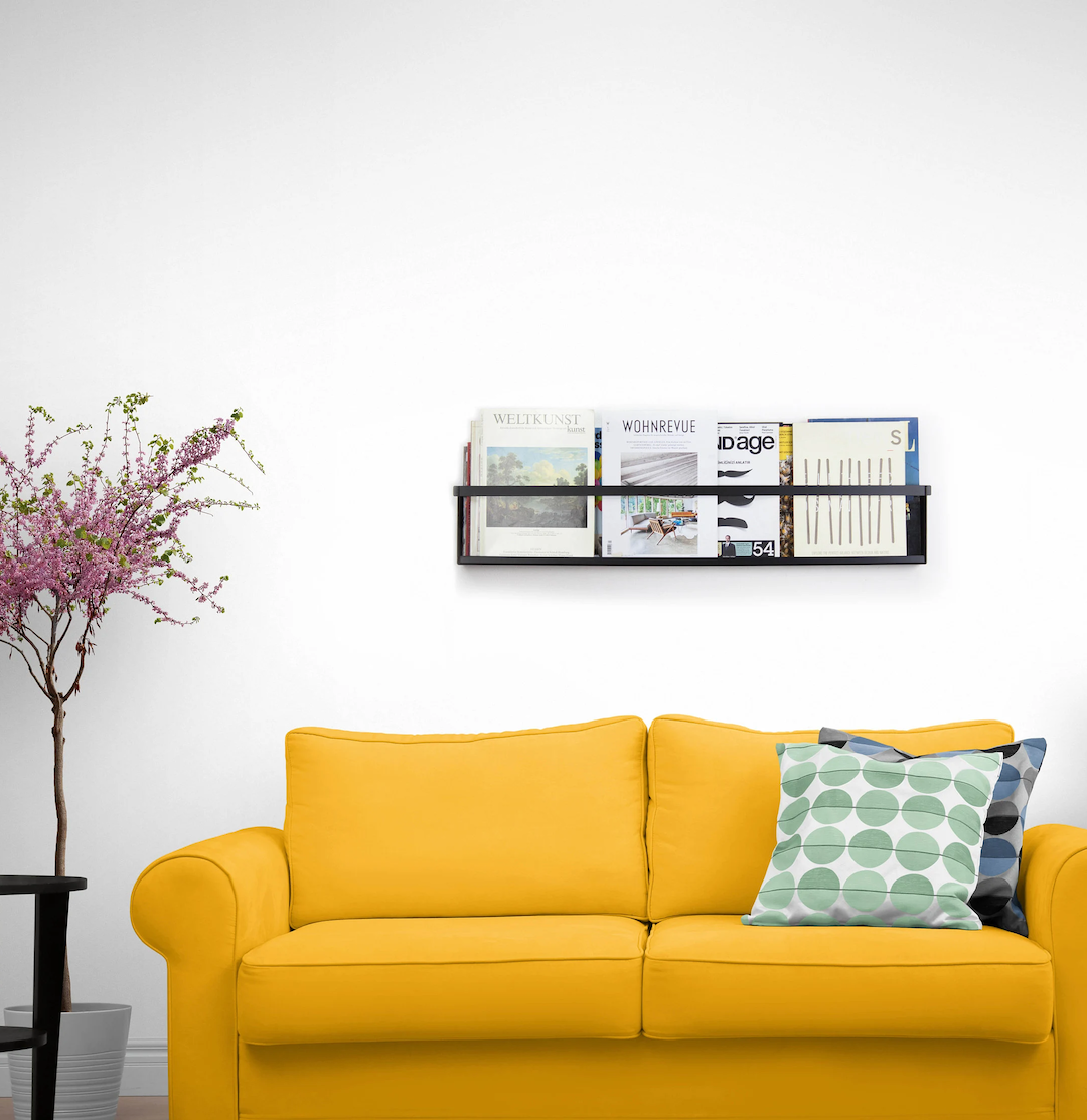 salon moderne canapé jaune deco murale