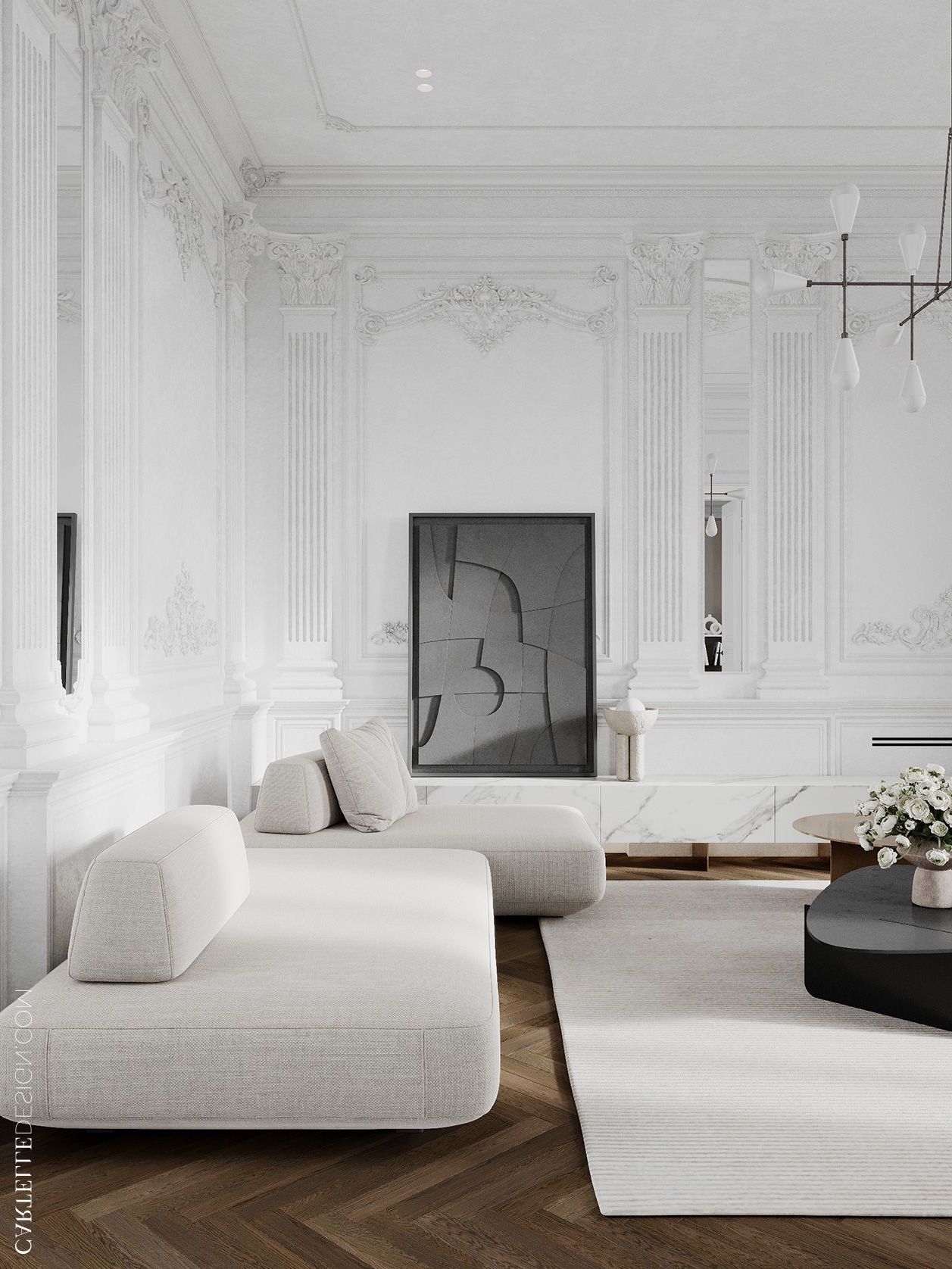 appartement style parisien moderne salon cosy gris