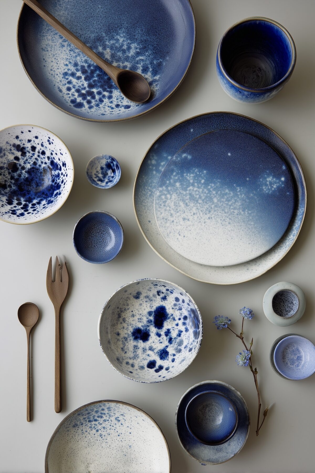 assiette mouchetée bleu japonaise fait-main