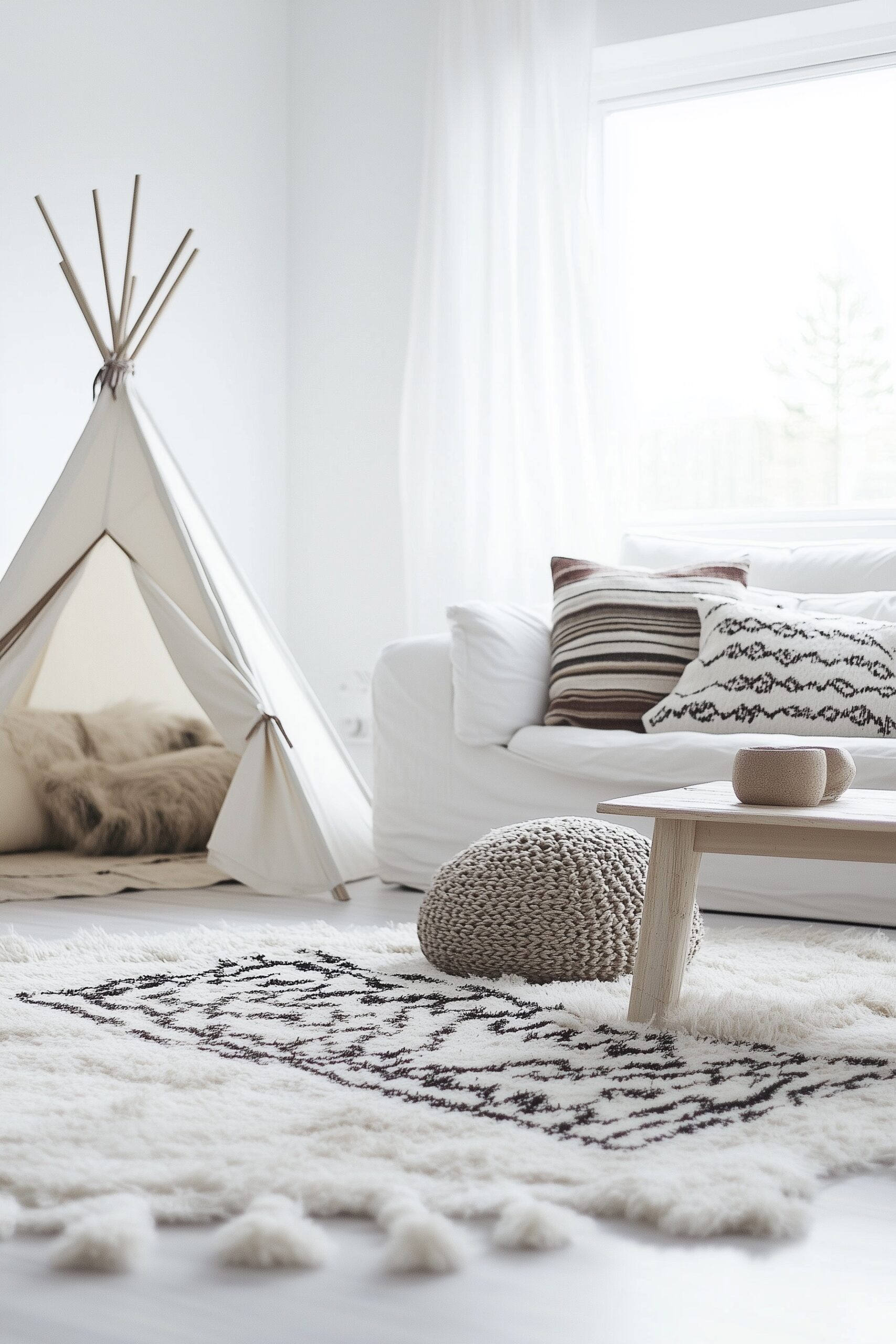 créer coin jeux petit salon scandinave cosy hygge tipi