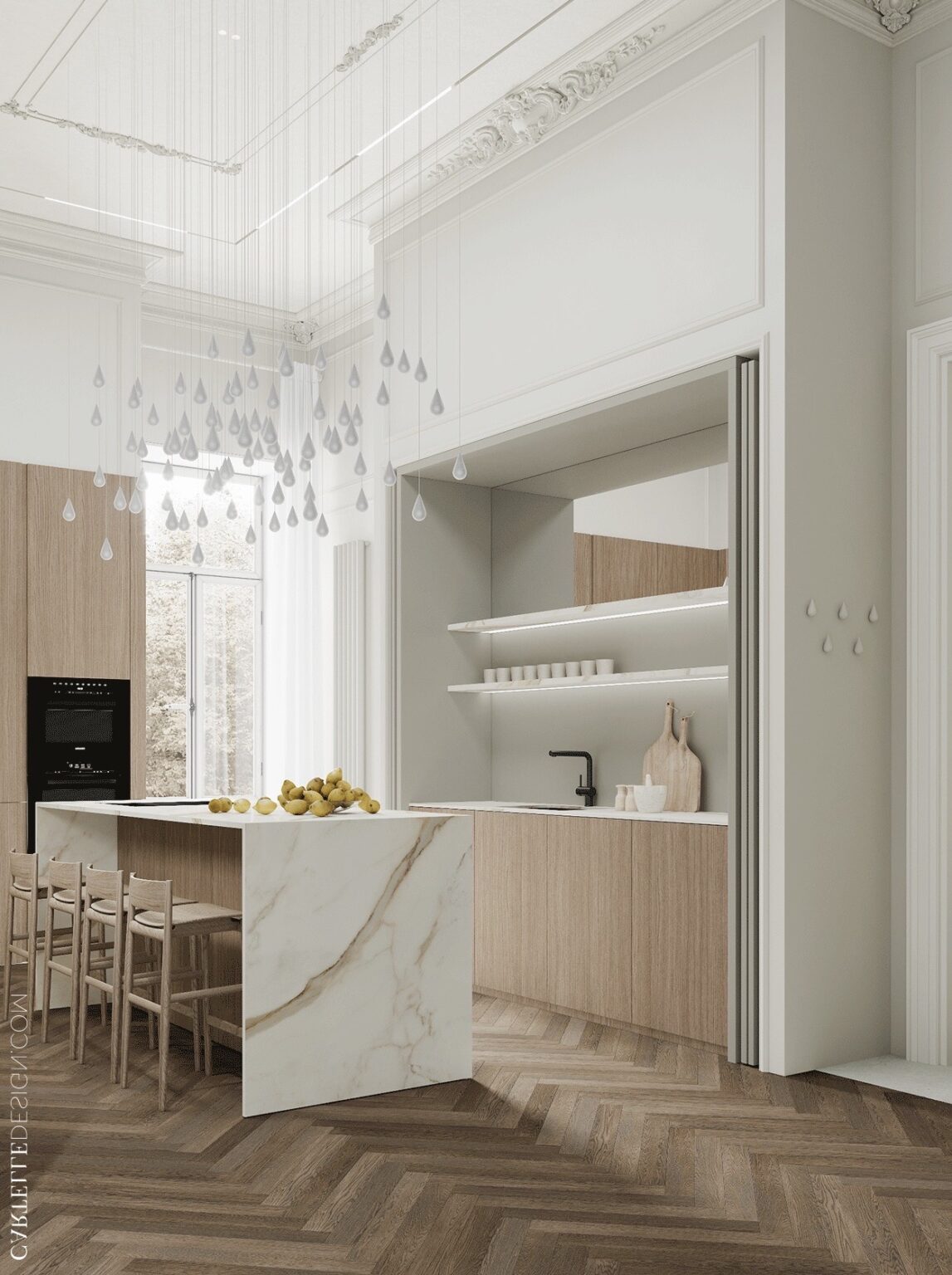 cuisine discrète cachée placard bois blanc