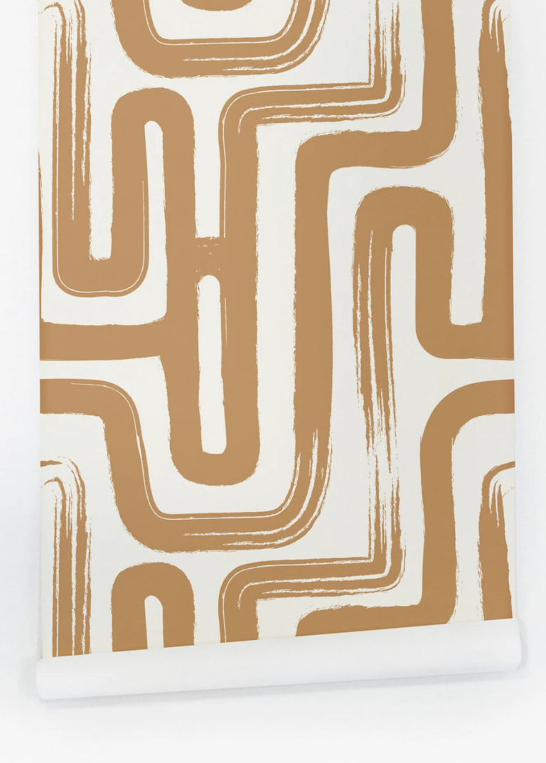 deco abstraite jaune moutarde blanche papier peint