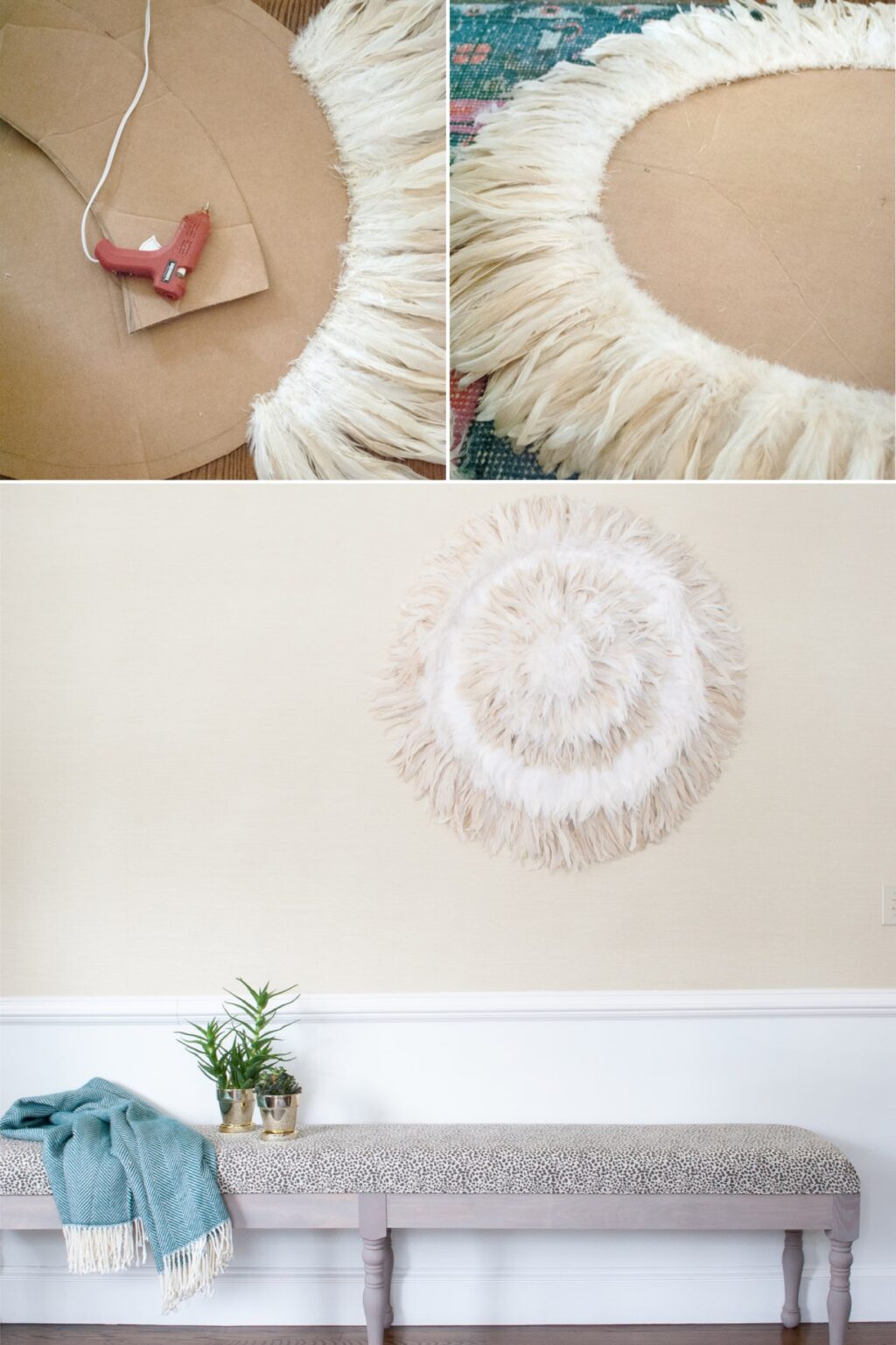 juju hat diy pas à pas décoration murale plumes cercle