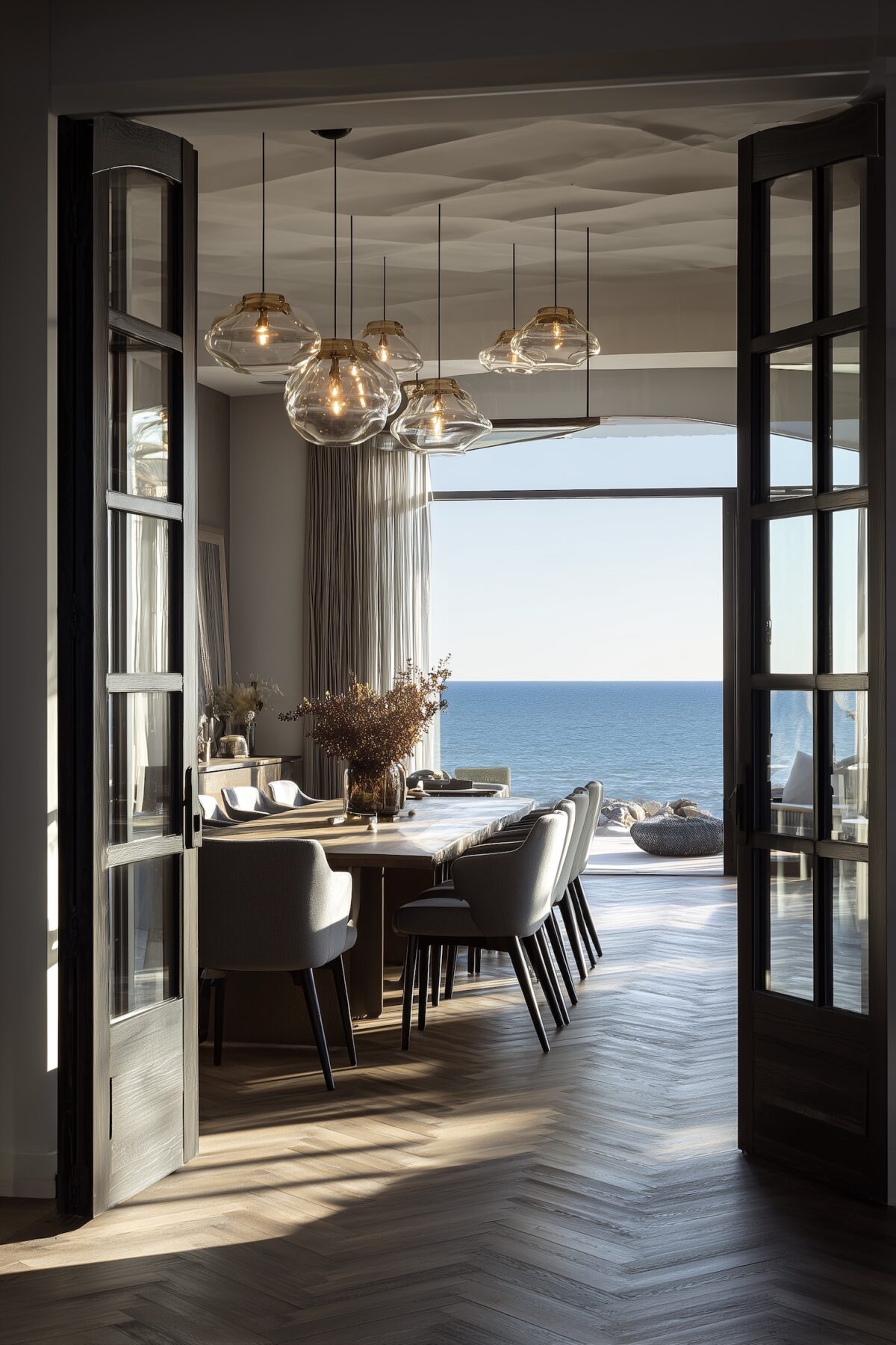 salle à manger bord de mer moderne gris laiton