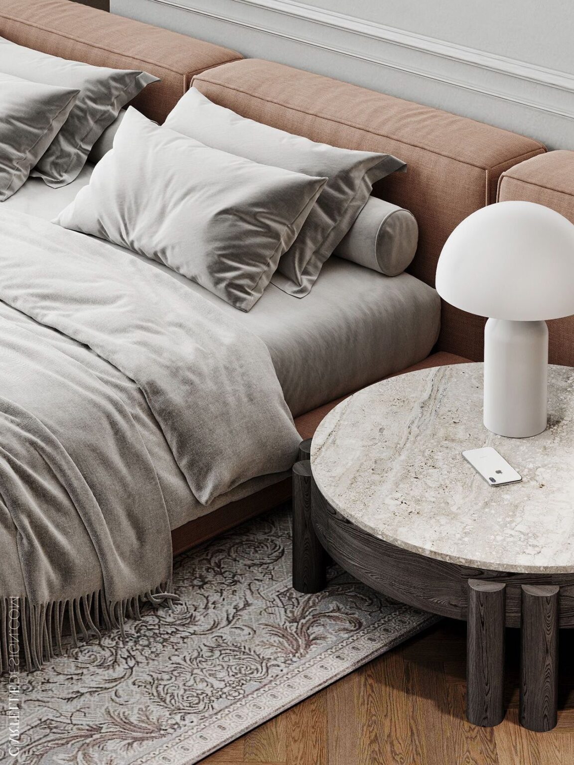 table nuit originale chevet rond marbre bois