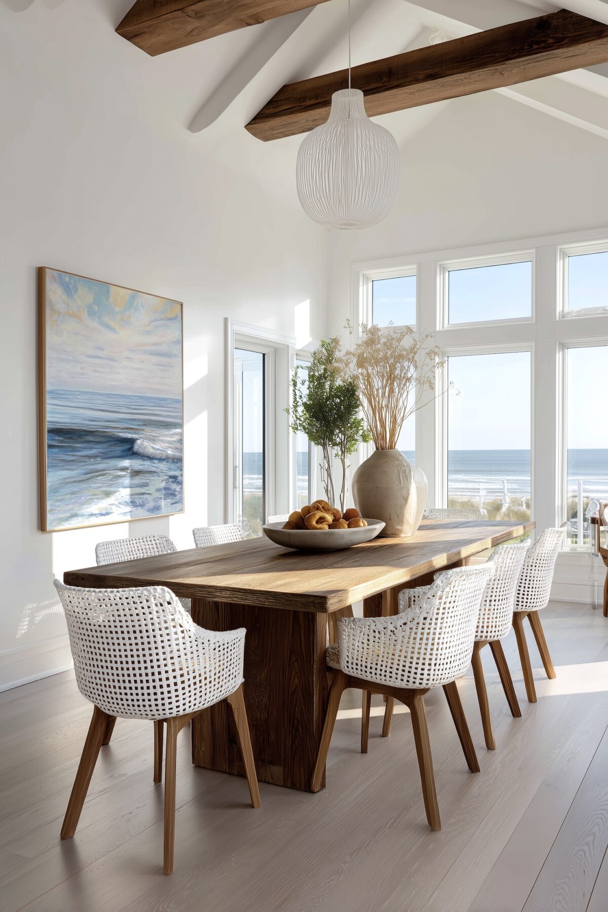 villa océan poutres apparentes salon bois blanc