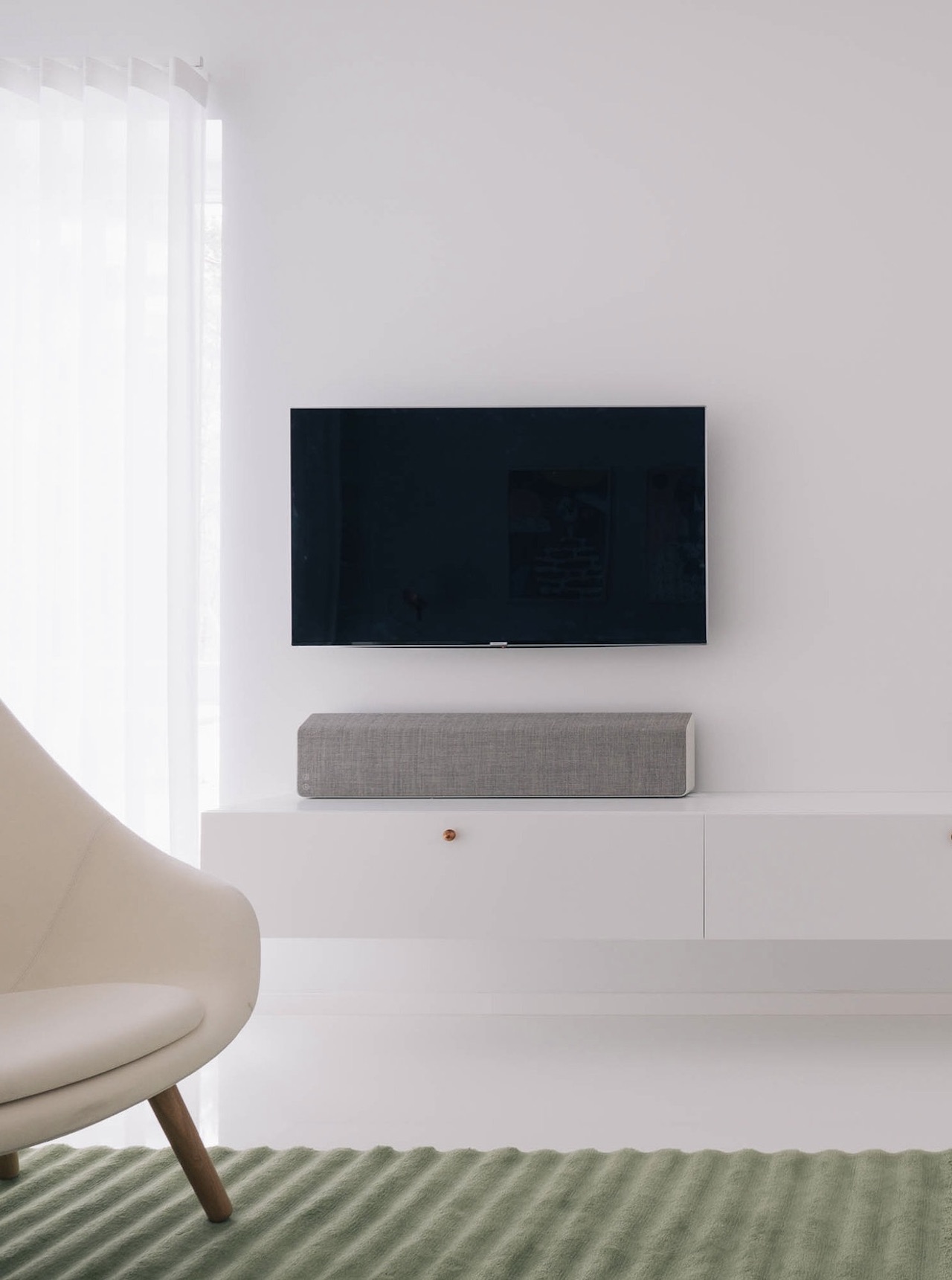 meuble tv suspendu minimaliste tiroir blanc