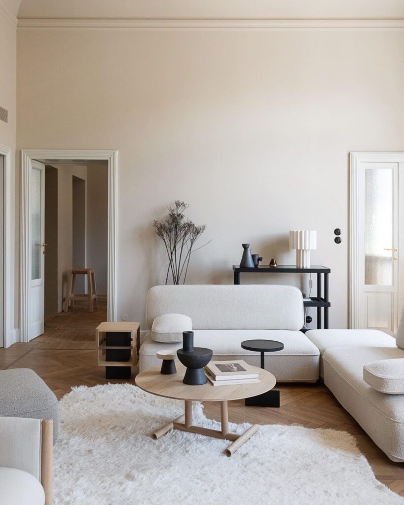 salon noir blanc beige norvégien canapé bouclette