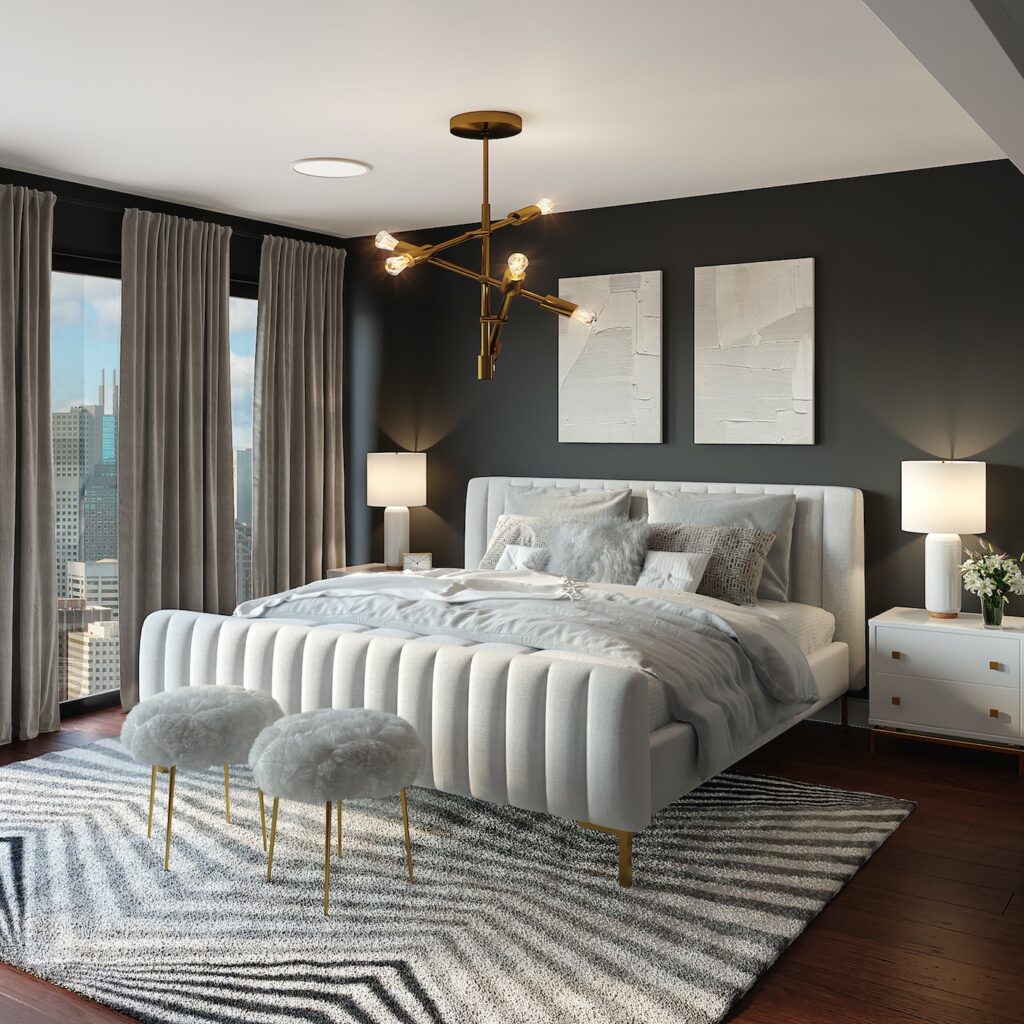 chambre boudoir lit velours matelassé
