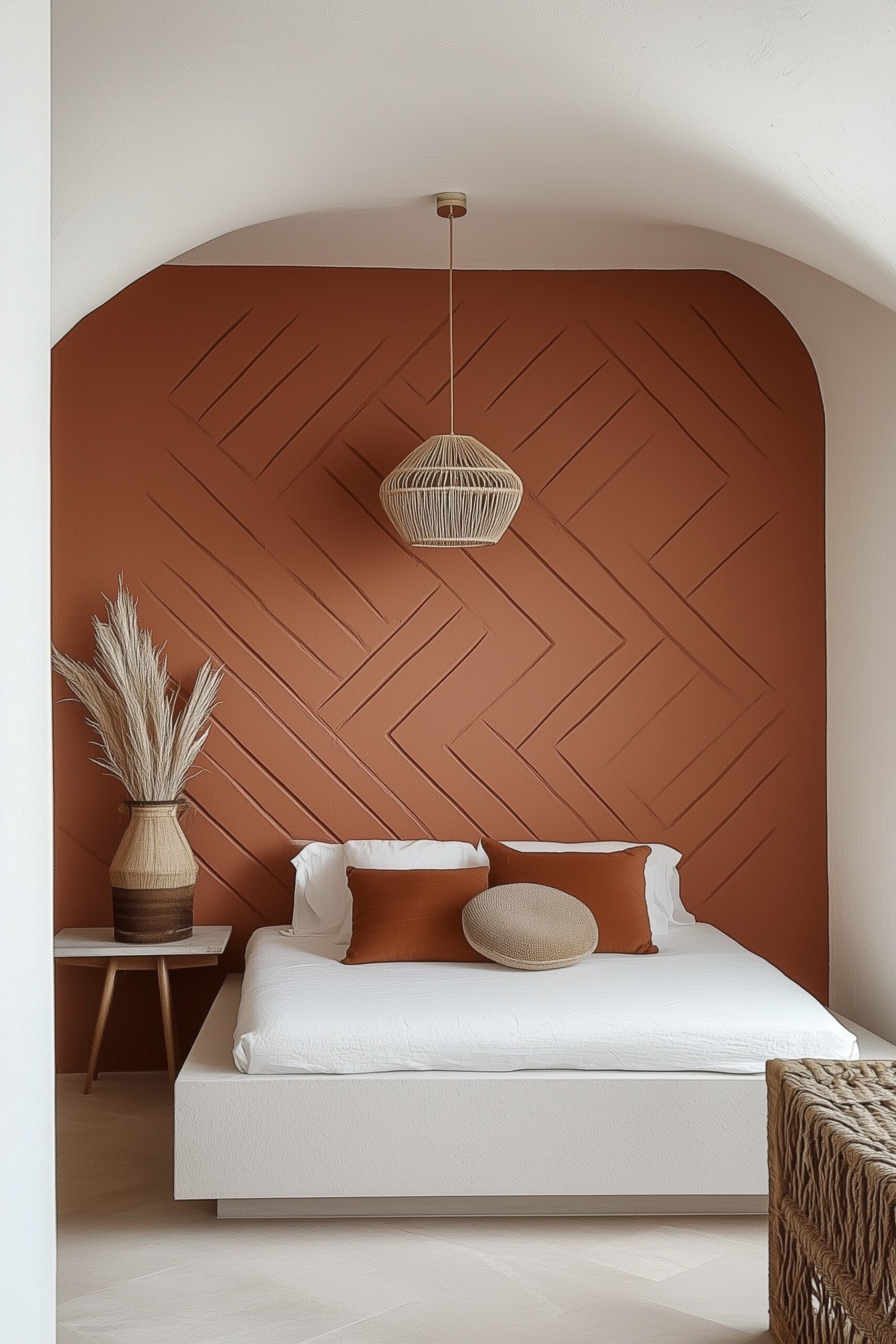 chambre arche mur relief 3d moulures chevrons terracotta