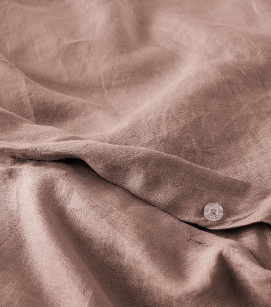 housse couette lin framboise délavé rose beige