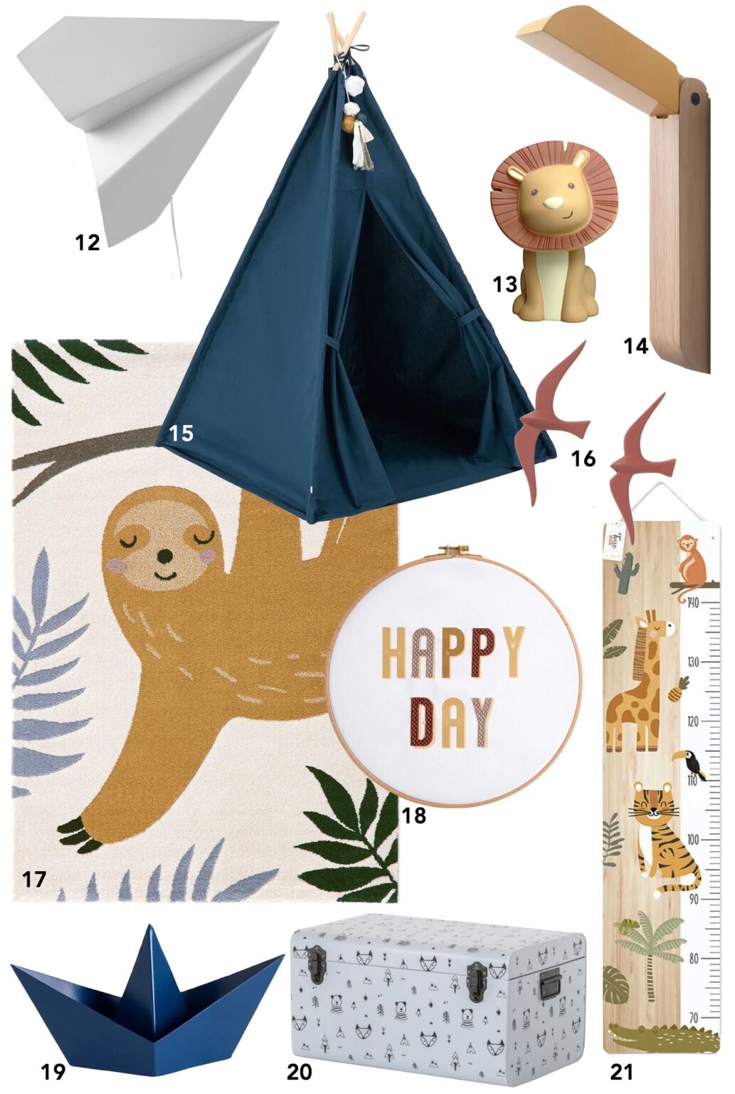 chambre enfant bleue jaune aventure animaux