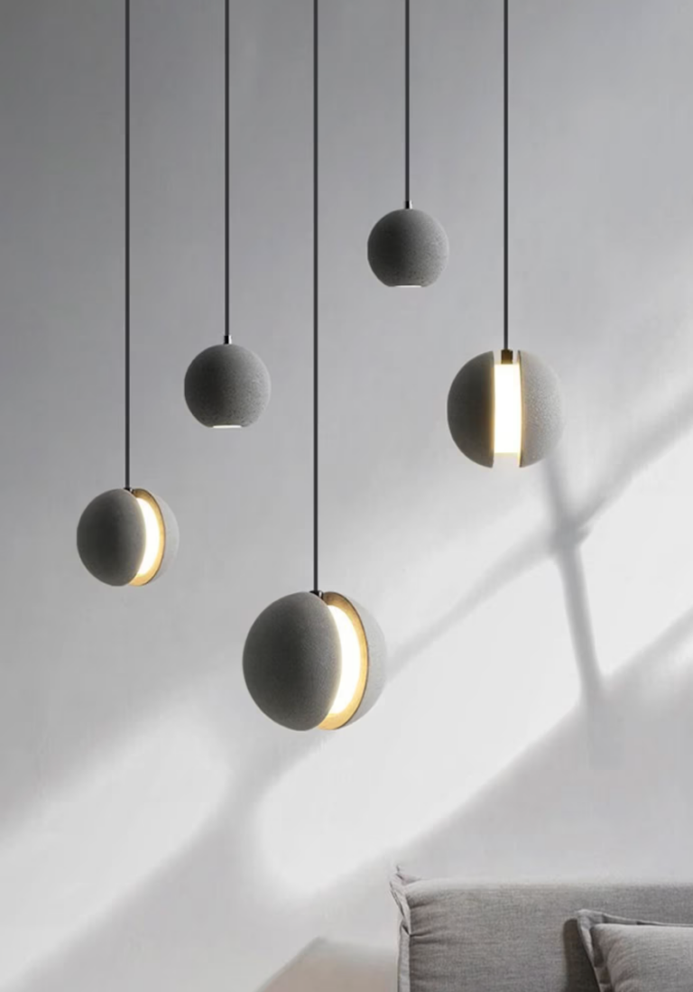 suspension grise ronde effet beton design contemporain