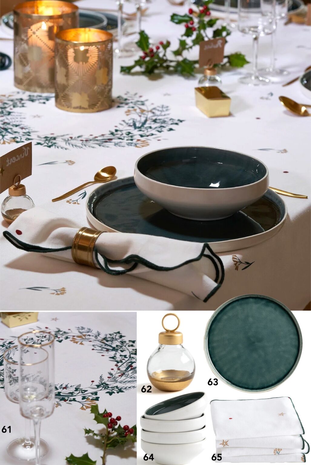 table fêtes blanche dorée bleu canard