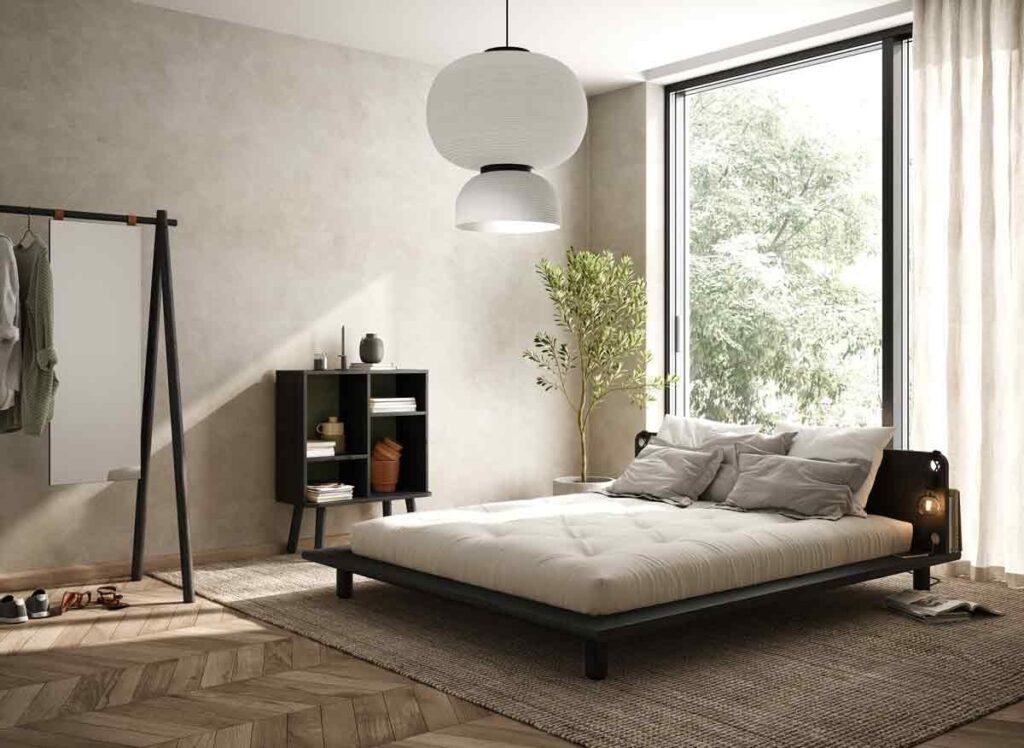 chambre japandi bois noir beige blog déco
