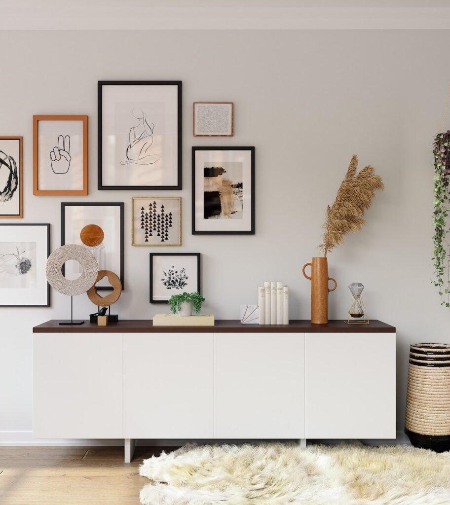 deco sobre simple elegante mur de cadre mobilier blanc