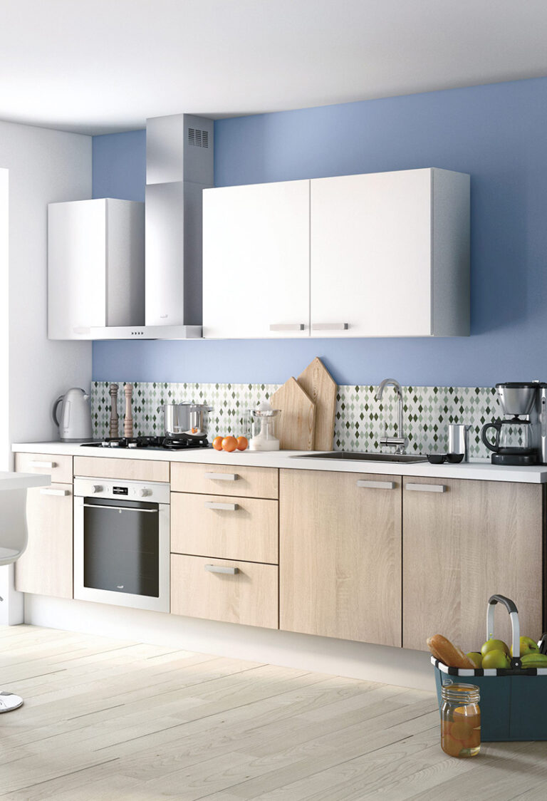 idee inspiration deco cuisine bleu pastel motif design moderne