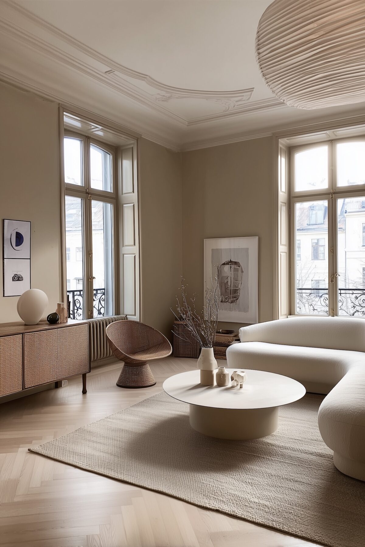séjour beige blanc meuble chaise table bois