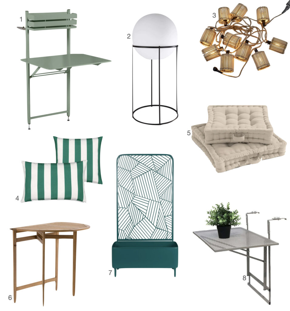 balcon terrasse exterieure coussin guirlande table