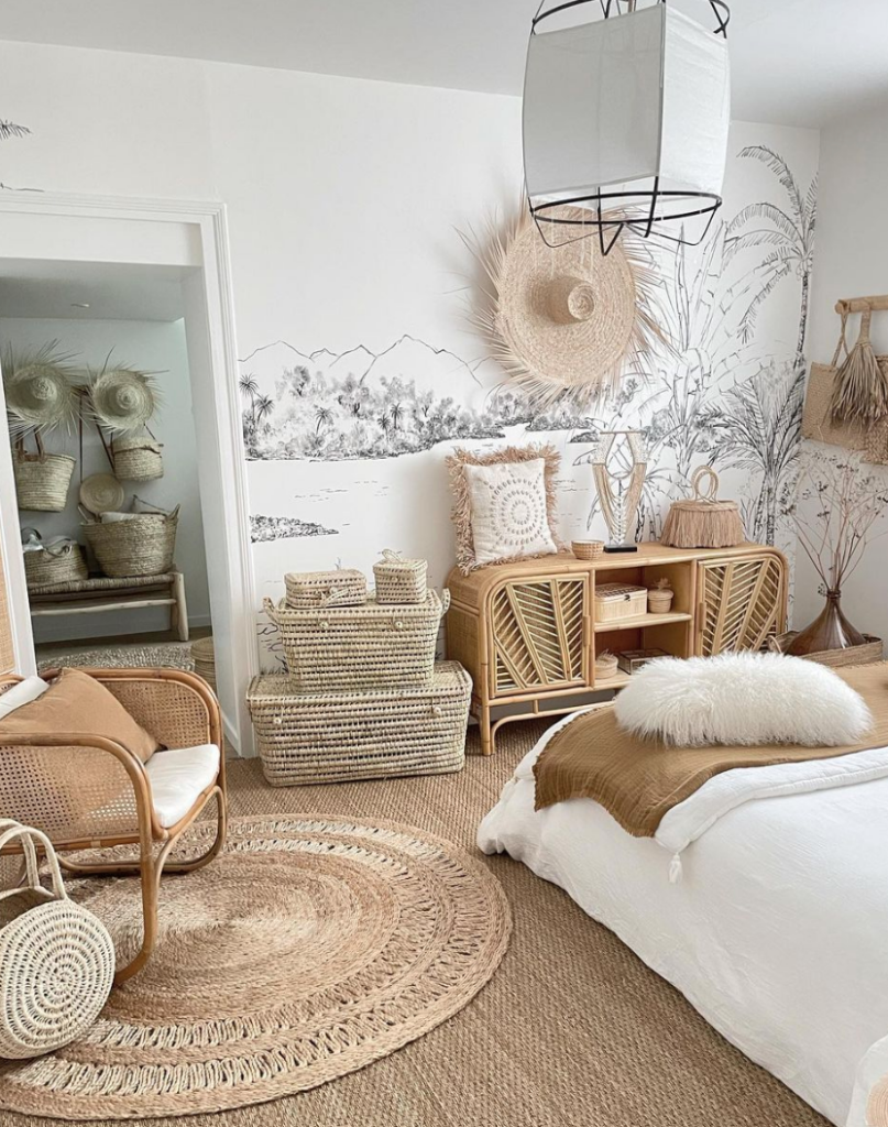 chambre parentale bois matiere naturelle osier