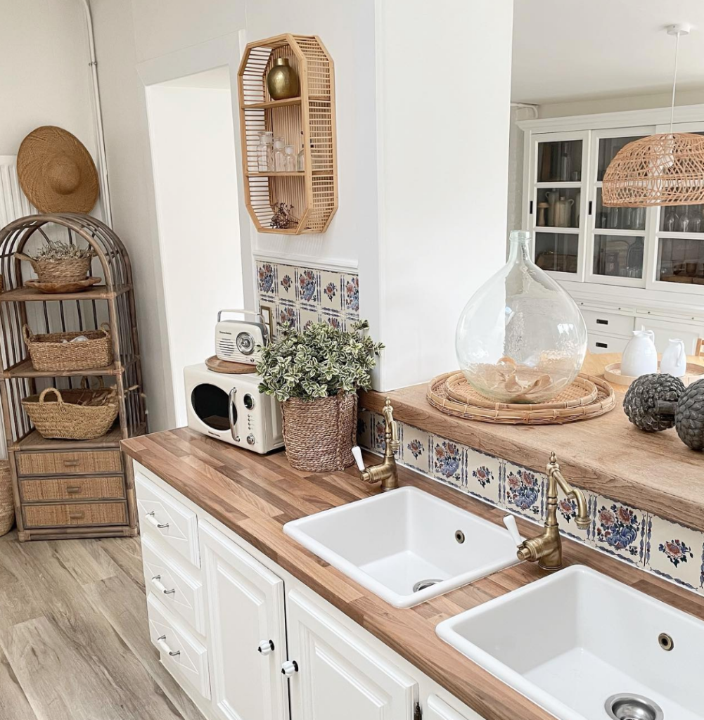 cuisine ouverte bois plante verte