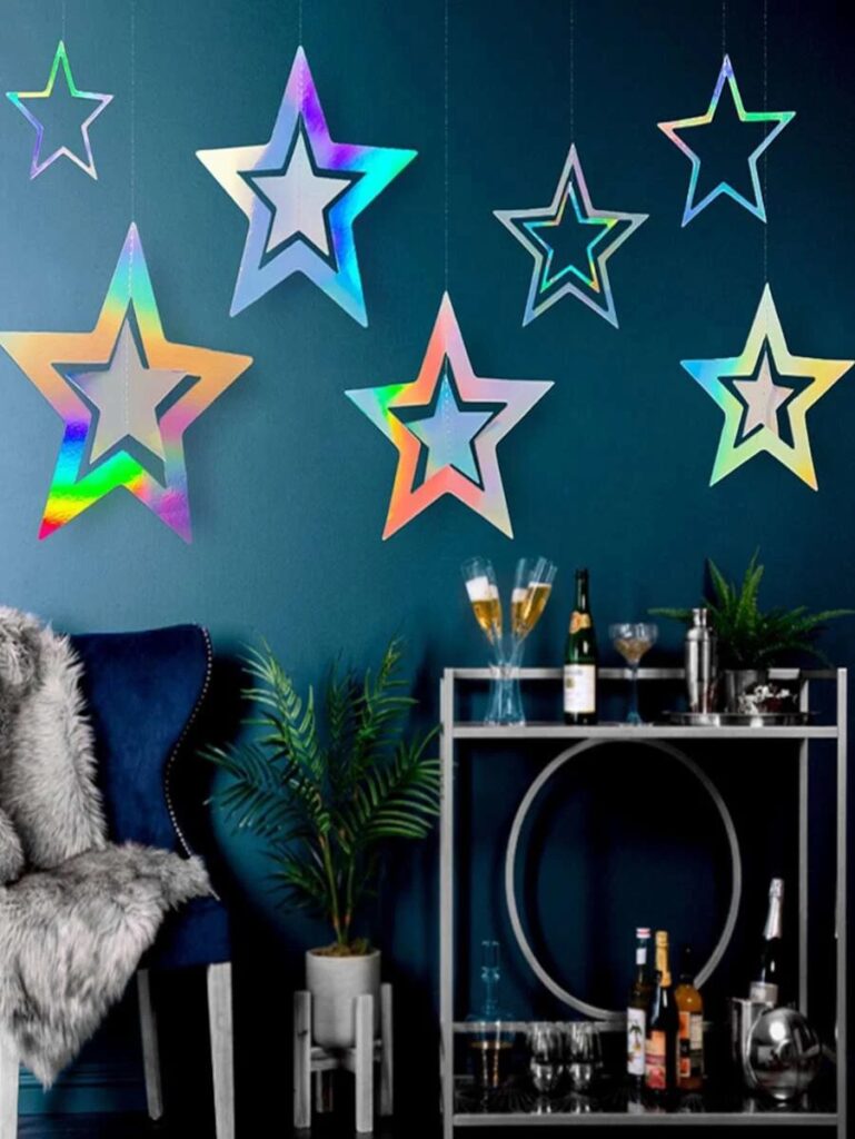 deco anniversaire annee soixante bleu canard etoile