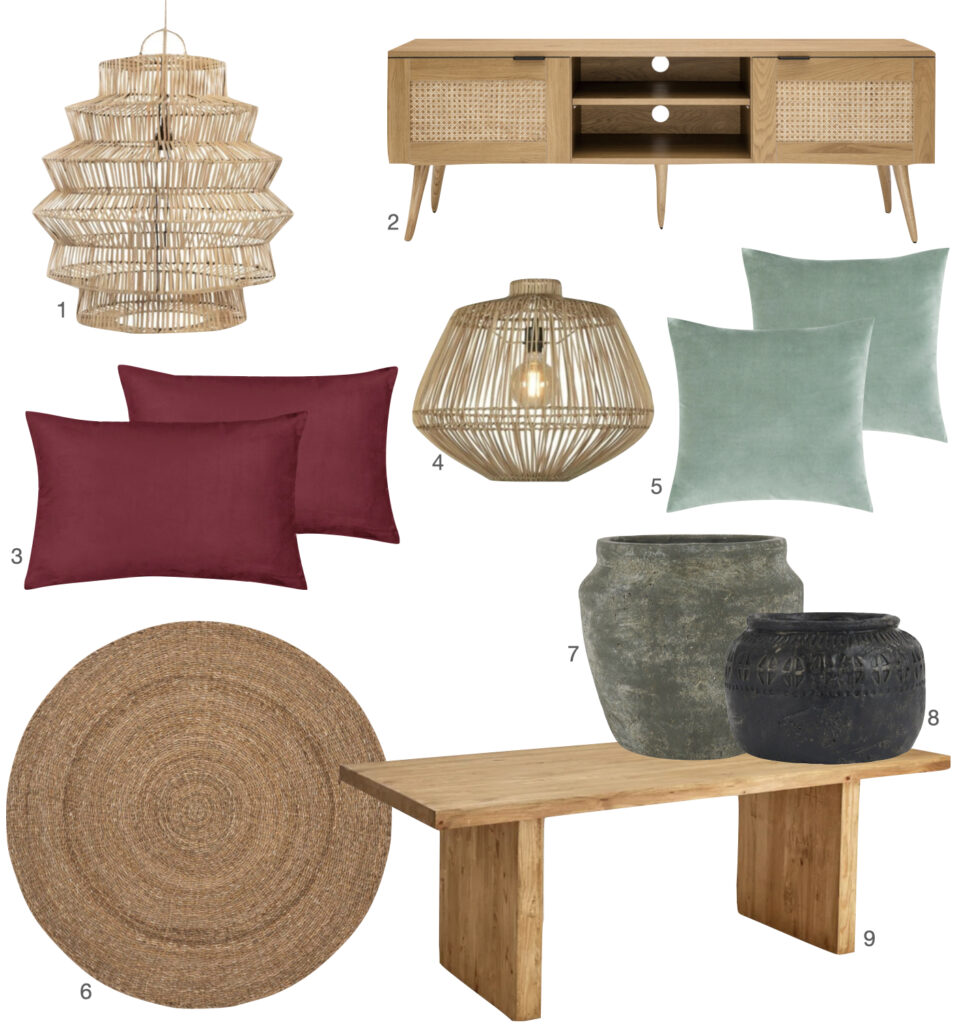 deco interieure champetre bois osier rotin rouge vert